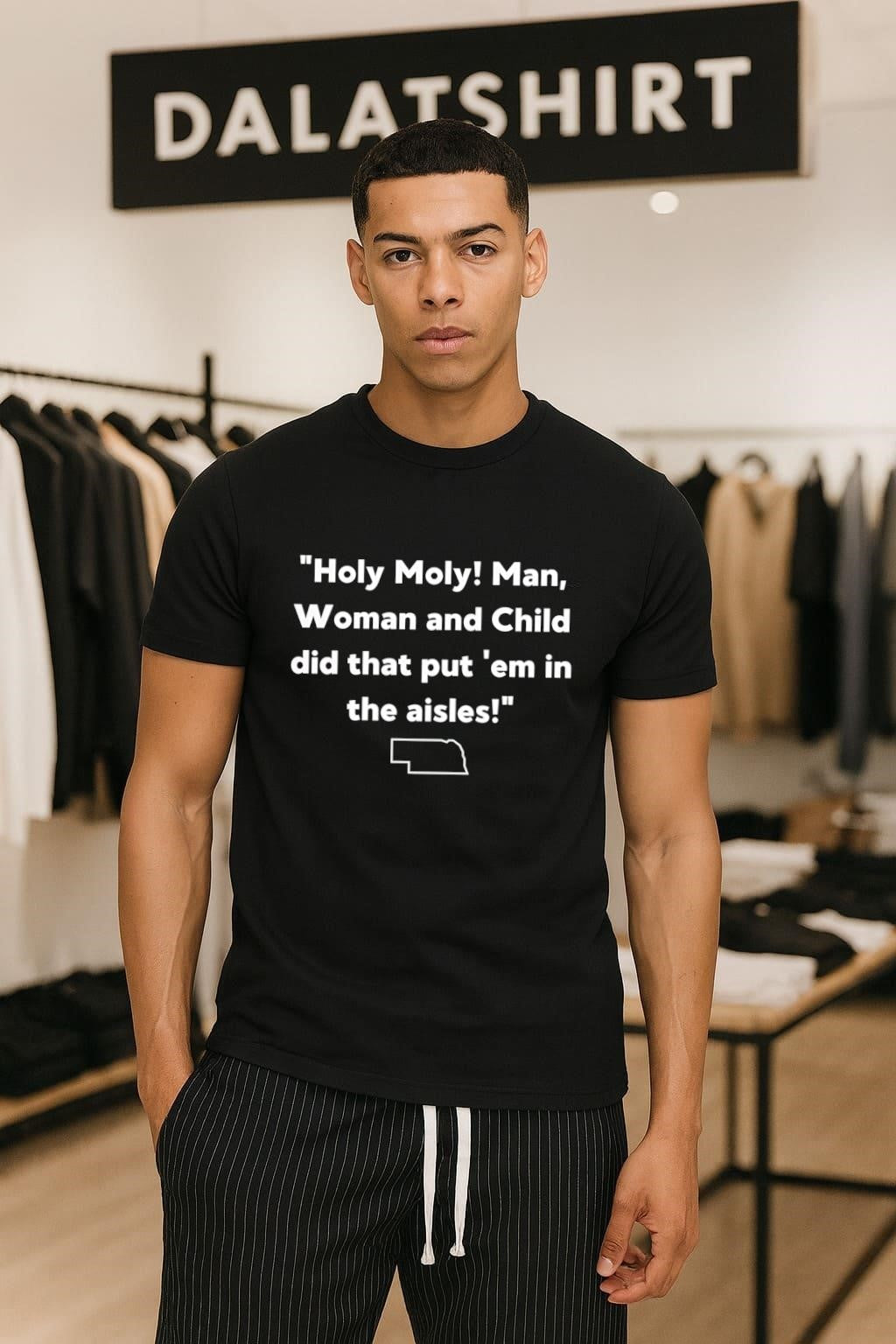 Holy Moly Man Woman And Child Nebraska State Outline - Adult & Kids T-Shirts, Sweatshirts & Hoodies apparel design preview 1