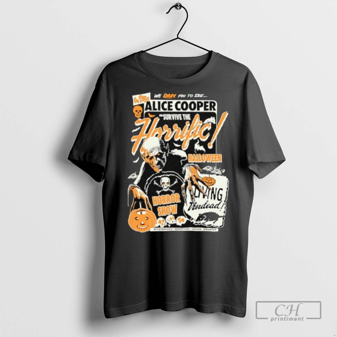 Horrific Halloween Horror Show Alice Cooper We Dare - Adult & Kids T-Shirts, Sweatshirts & Hoodies apparel design preview 1