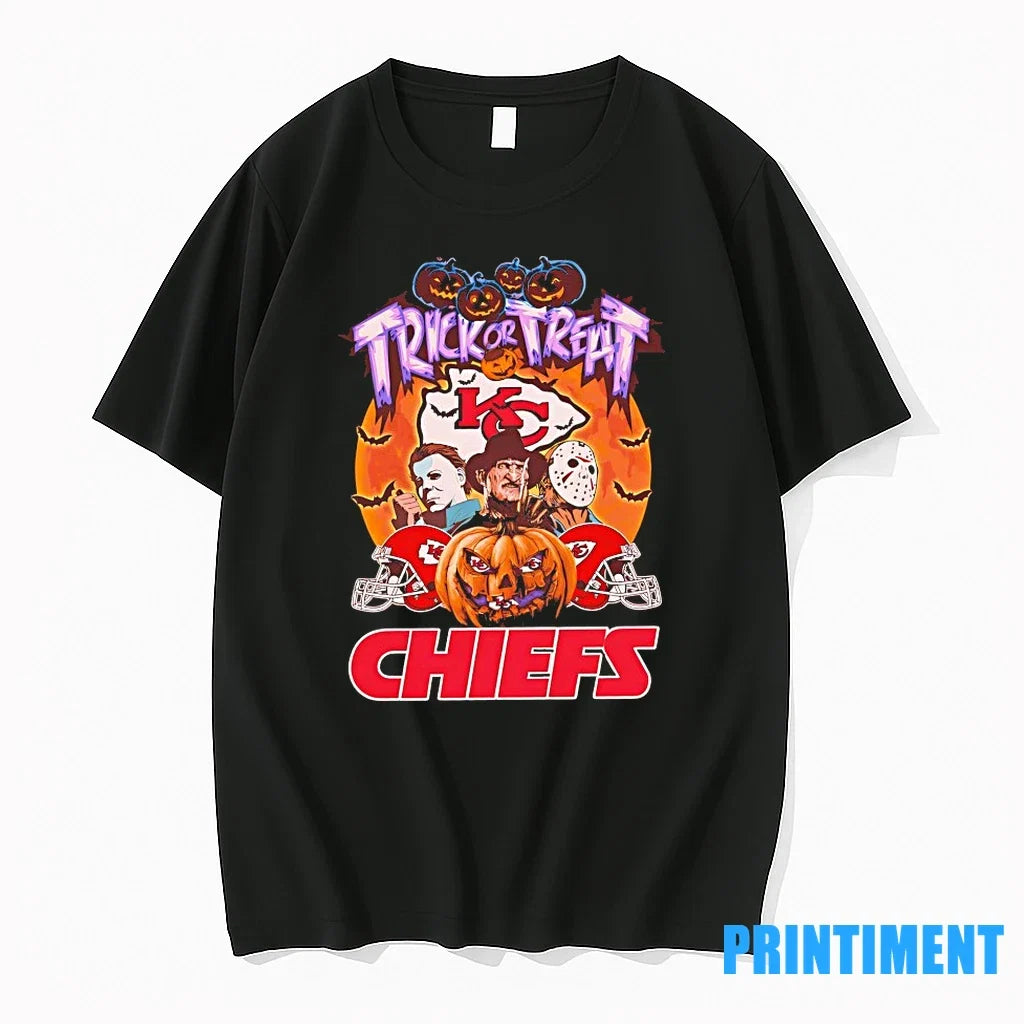 Horror Characters Kansas City Chiefs Trick Or Treat - Adult & Kids T-Shirts, Sweatshirts & Hoodies apparel design preview 1