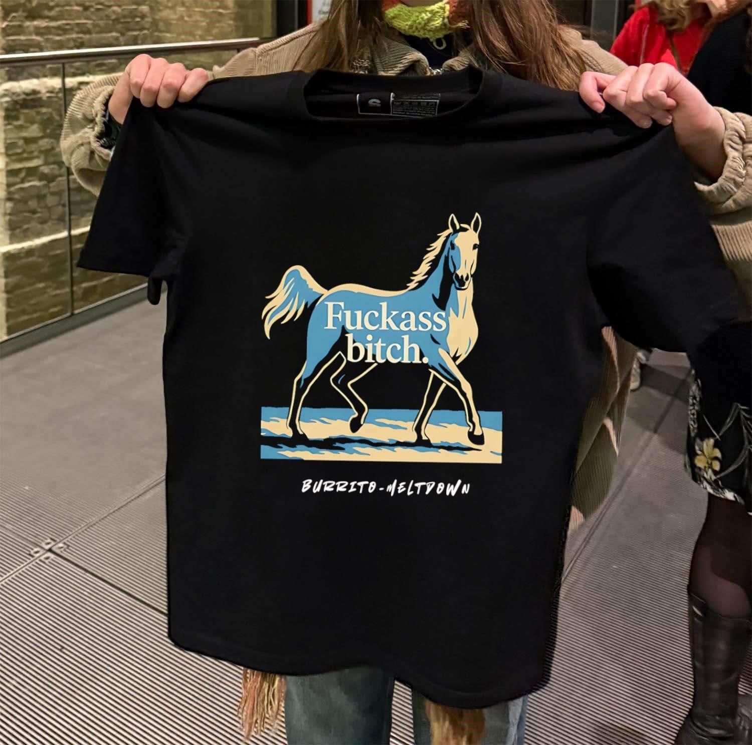 Horse Illustration Fuckass Bitch Burrito Meltdown - Adult & Kids T-Shirts, Sweatshirts & Hoodies apparel design preview 2