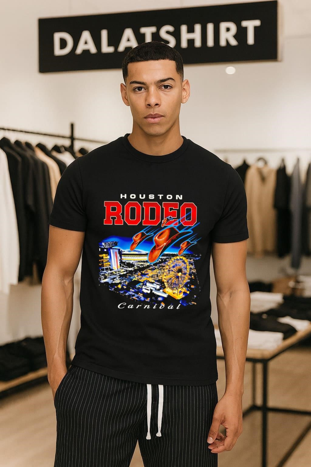 Houston Rodeo Carnival Flying Cowboy Hats and Ferris - Adult & Kids T-Shirts, Sweatshirts & Hoodies apparel design preview 1