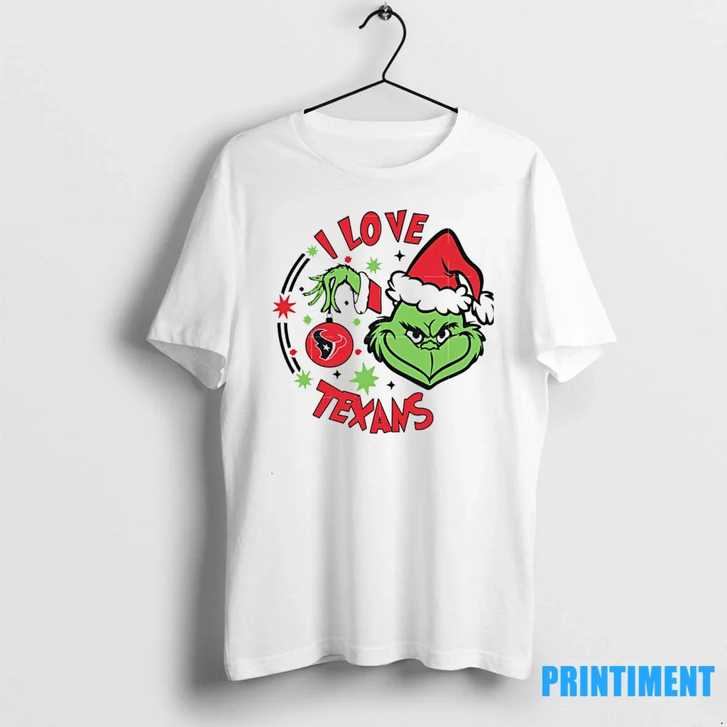 Houston Texans X Santa Grinch I Love Christmas - Adult & Kids T-Shirts, Sweatshirts & Hoodies apparel design preview 1