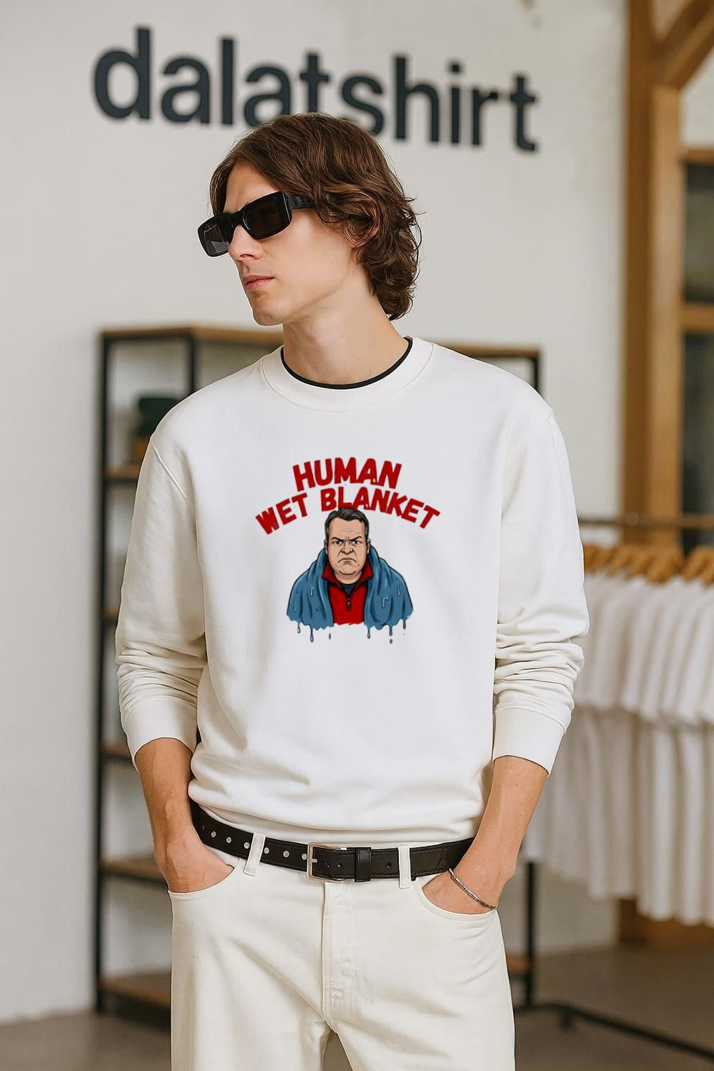 Human Wet Blanket grumpy man wrapped in blue towel - Adult & Kids T-Shirts, Sweatshirts & Hoodies apparel design preview 2