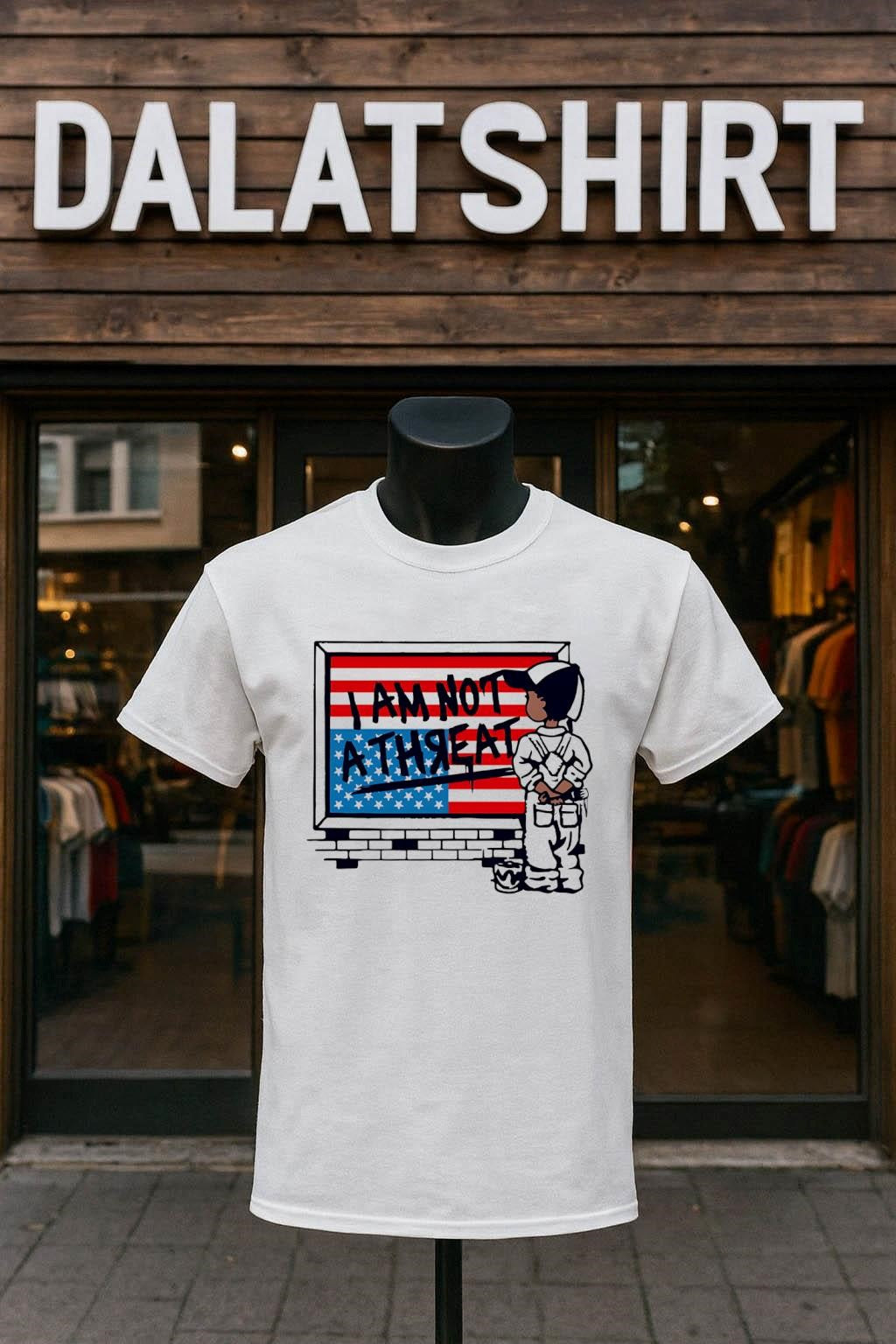 I Am Not A Threat Boy Painting American Flag Graffiti - Adult & Kids T-Shirts, Sweatshirts & Hoodies apparel design preview 1