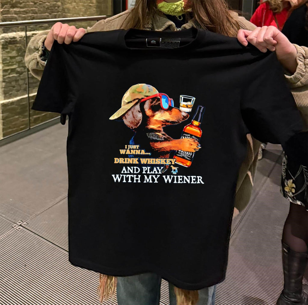 I Just Wanna Drink Whiskey And Play With My Wiener - Adult & Kids T-Shirts, Sweatshirts & Hoodies apparel design preview 2