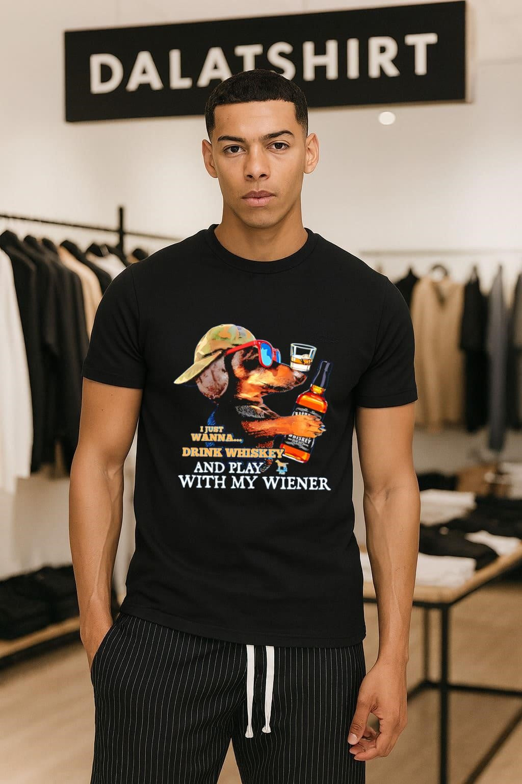 I Just Wanna Drink Whiskey And Play With My Wiener - Adult & Kids T-Shirts, Sweatshirts & Hoodies apparel design preview 1