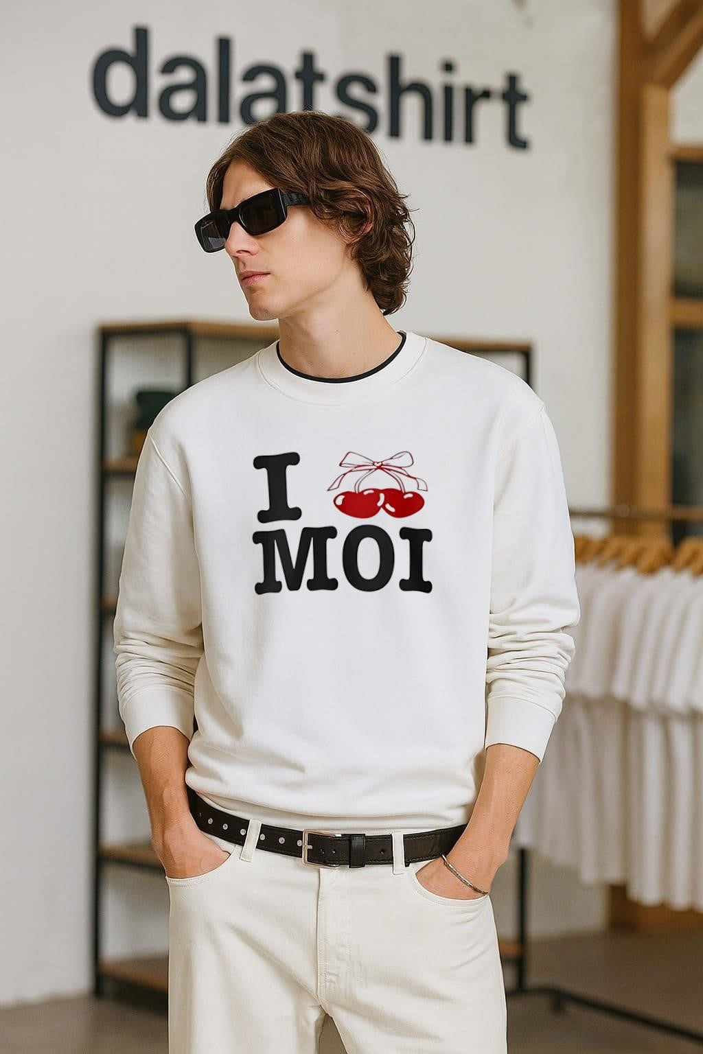 I Love Moi Heart Cherry Ribbon French Self - Adult & Kids T-Shirts, Sweatshirts & Hoodies apparel design preview 2