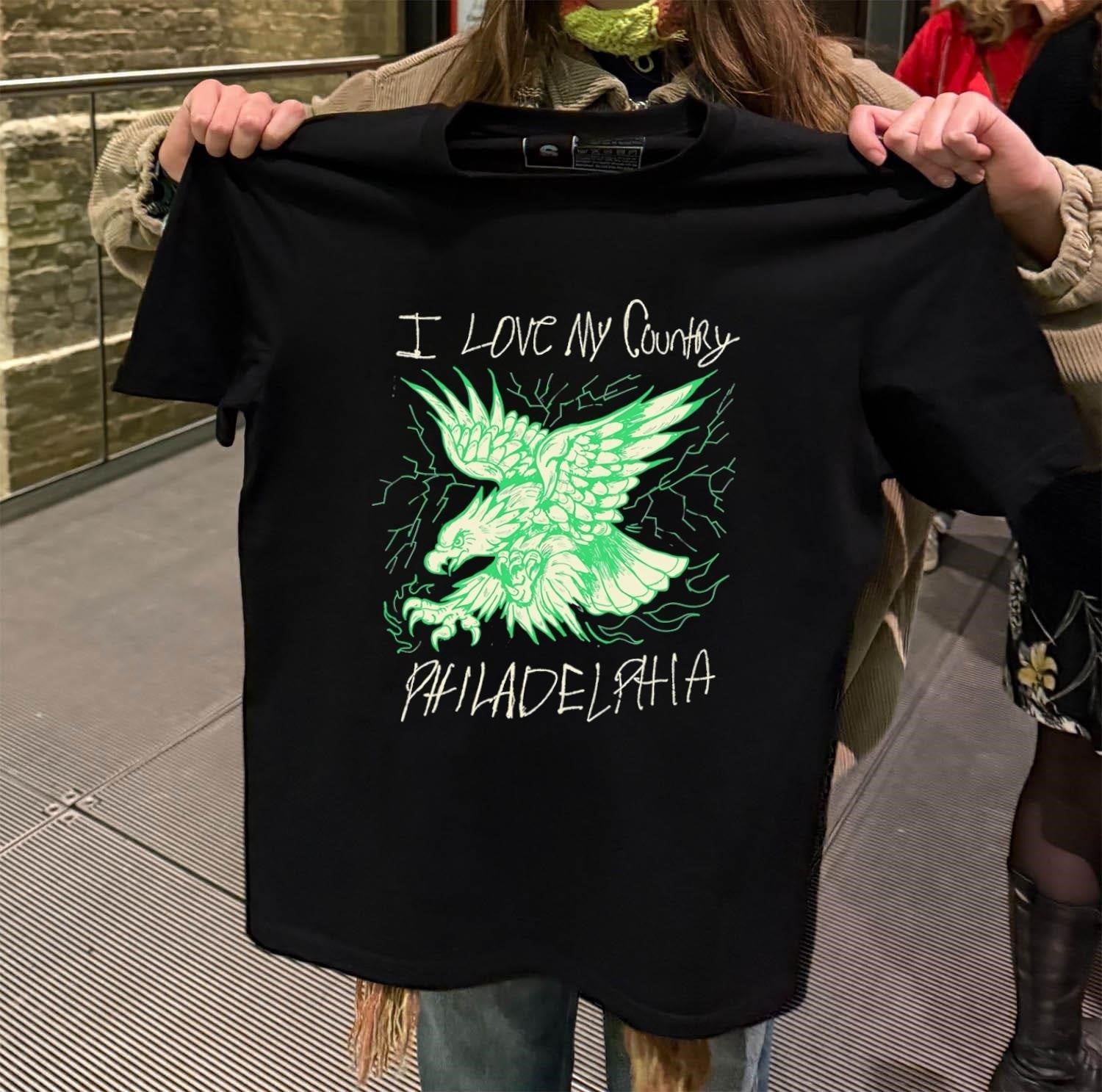 I Love My Country Philadelphia Eagle With Green - Adult & Kids T-Shirts, Sweatshirts & Hoodies apparel design preview 2