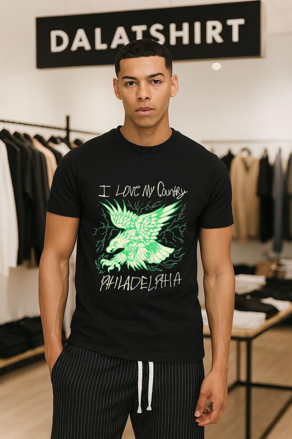I Love My Country Philadelphia Eagle With Green - Adult & Kids T-Shirts, Sweatshirts & Hoodies apparel design preview 1