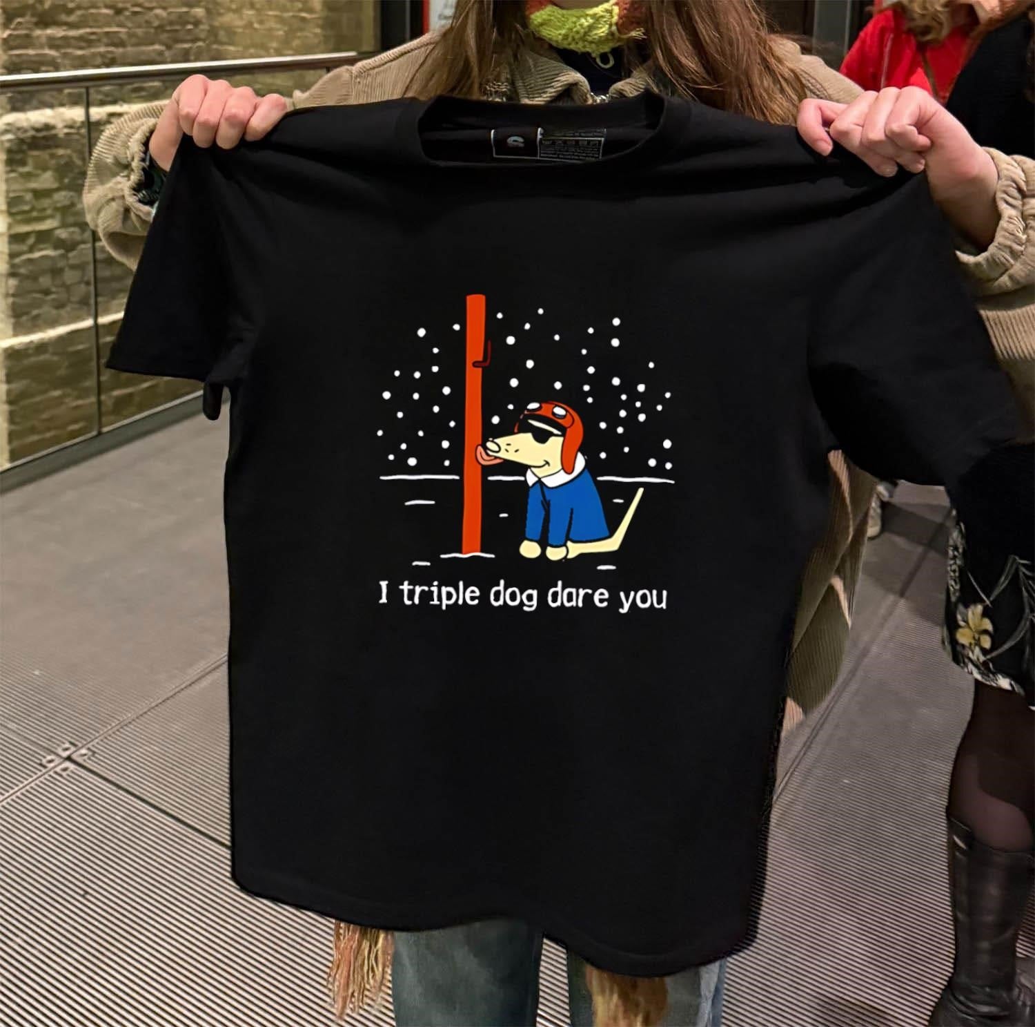 I Triple Dog Dare You Cartoon Licking Pole Winter - Adult & Kids T-Shirts, Sweatshirts & Hoodies apparel design preview 2