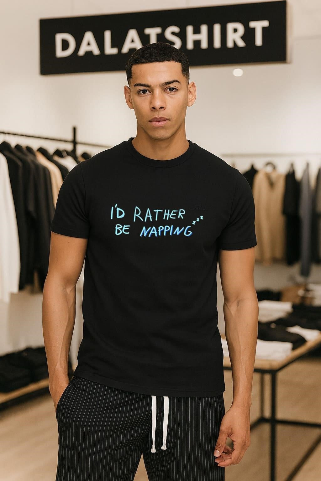 I'd Rather Be Napping Blue Hand Drawn Sleepy Text - Adult & Kids T-Shirts, Sweatshirts & Hoodies apparel design preview 1