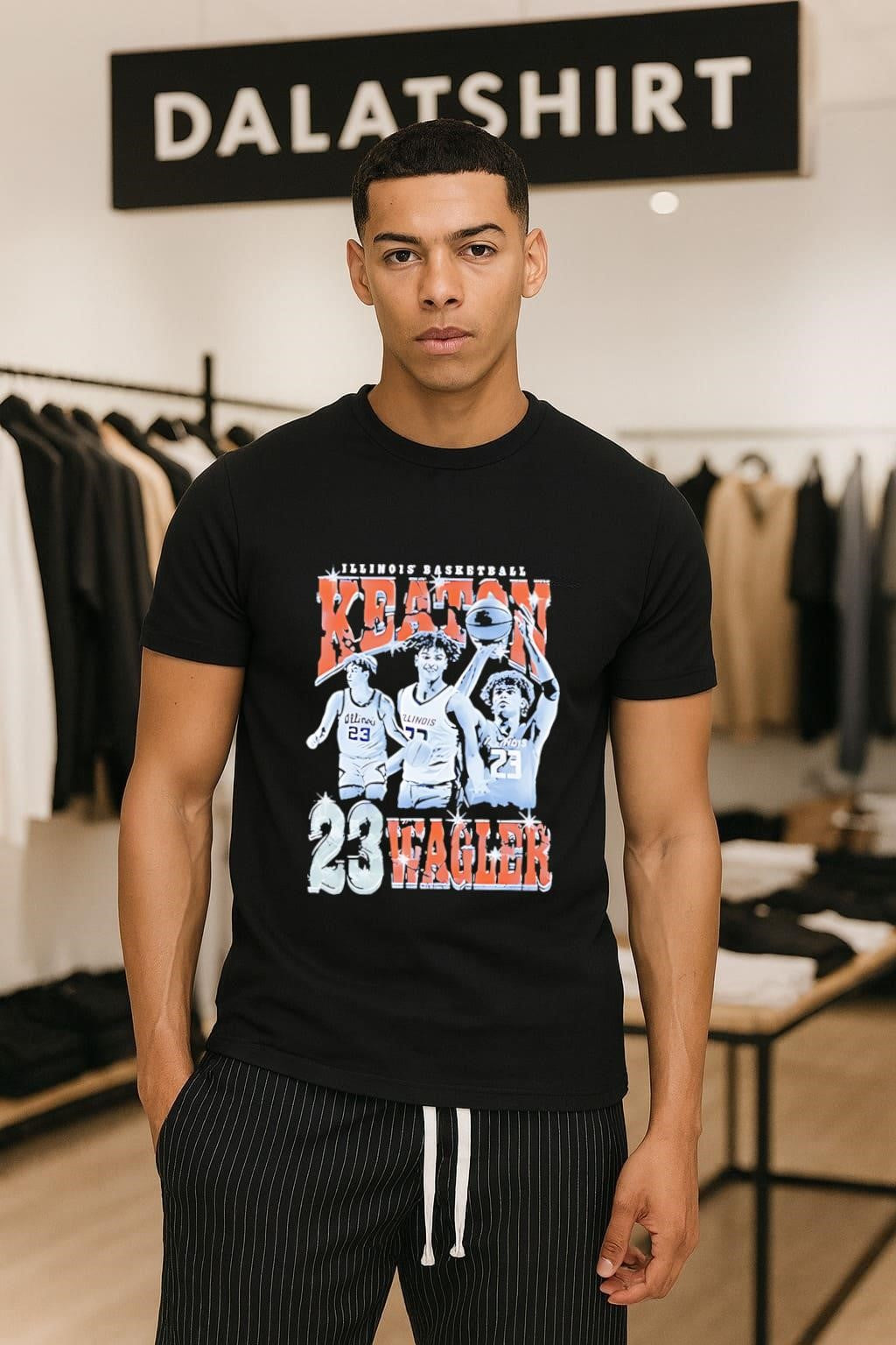 Illinois Basketball Keaton Wagler Number 23 Action - Adult & Kids T-Shirts, Sweatshirts & Hoodies apparel design preview 1
