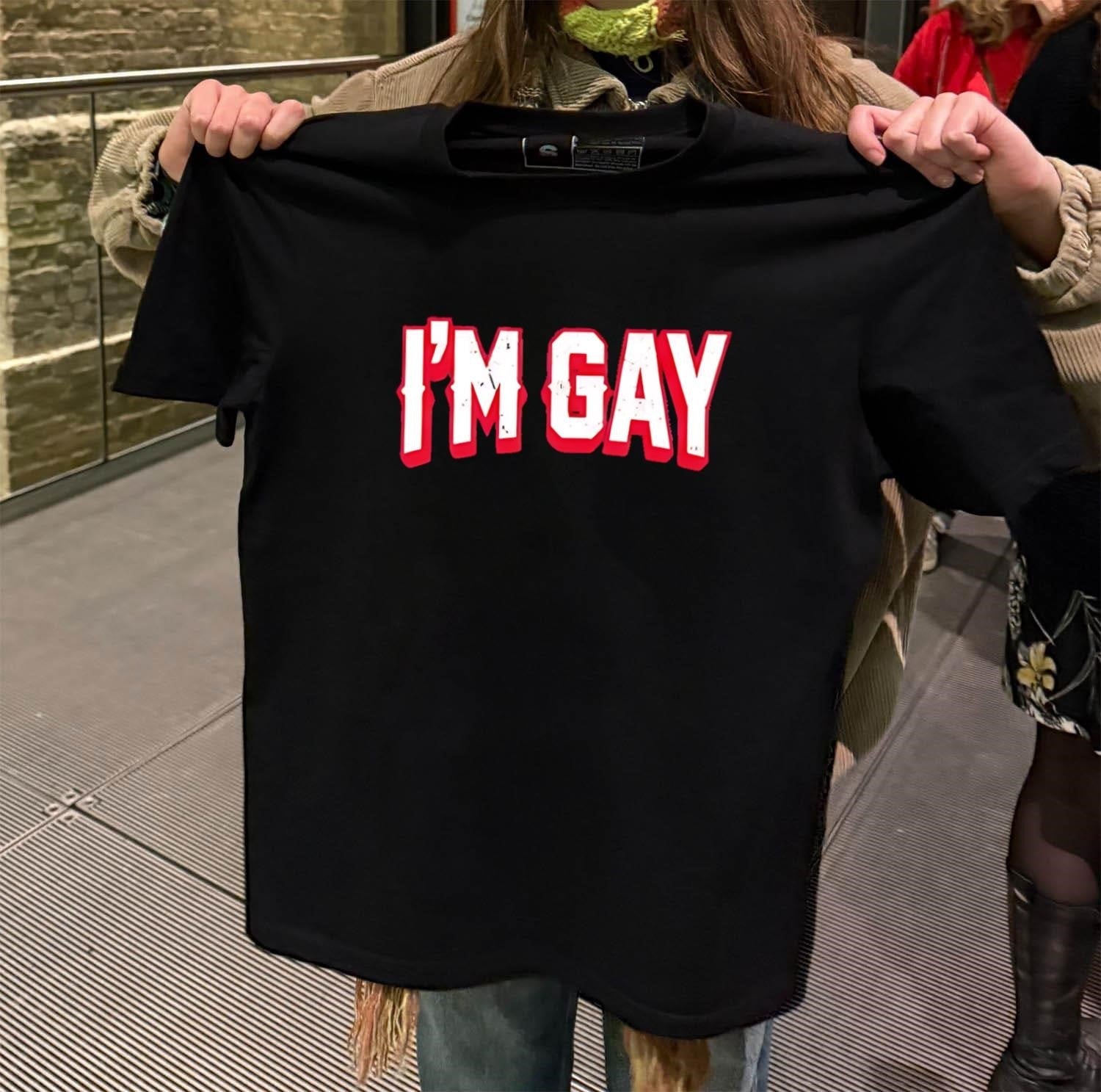 I'm Gay Bold White Block Letters Distressed Red - Adult & Kids T-Shirts, Sweatshirts & Hoodies apparel design preview 2