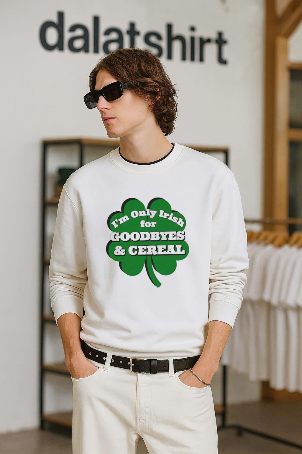 I'm Only Irish for Goodbyes and Cereal Shamrock - Adult & Kids T-Shirts, Sweatshirts & Hoodies apparel design preview 2