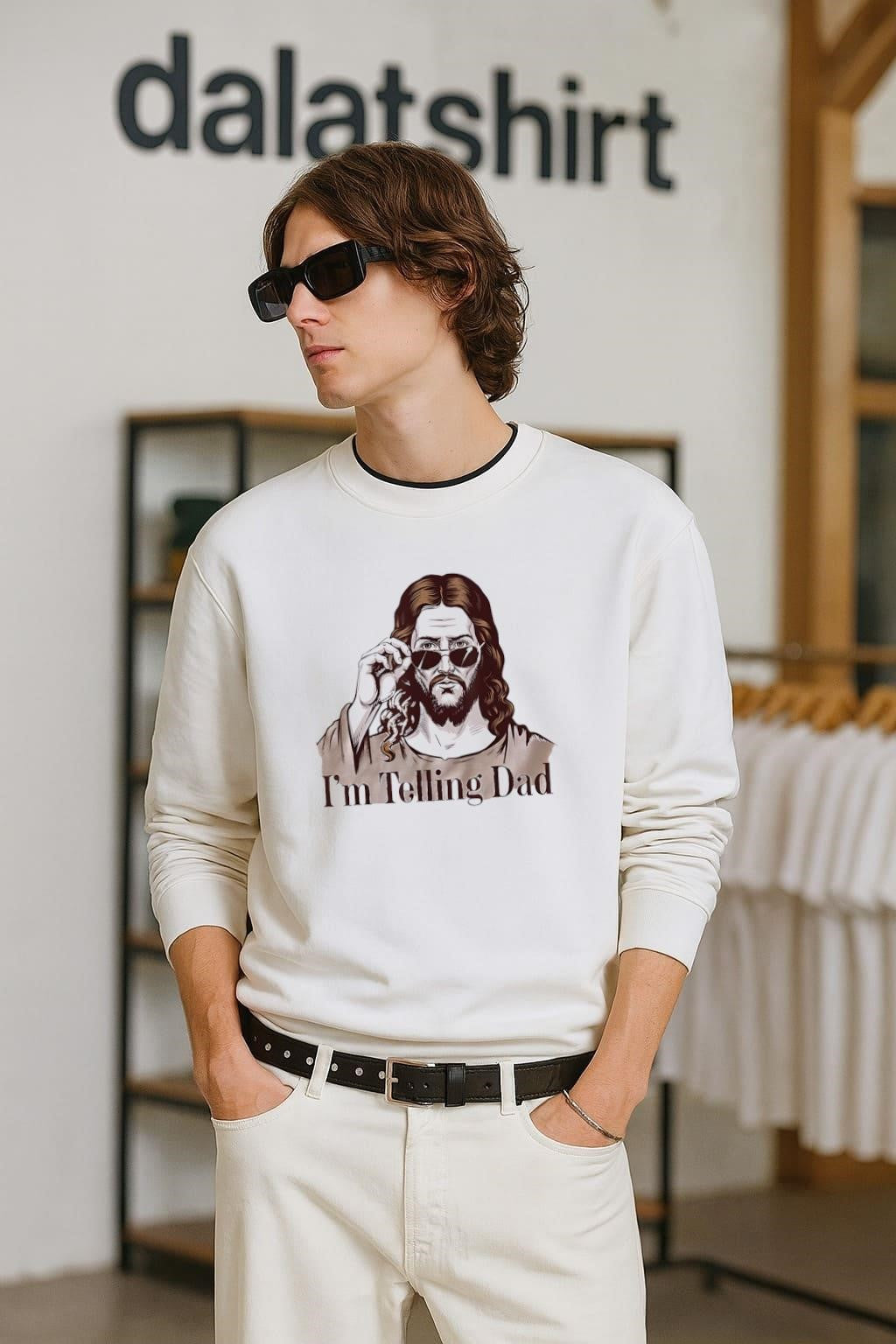 I'm Telling Dad Jesus Christ Wearing Aviator - Adult & Kids T-Shirts, Sweatshirts & Hoodies apparel design preview 2