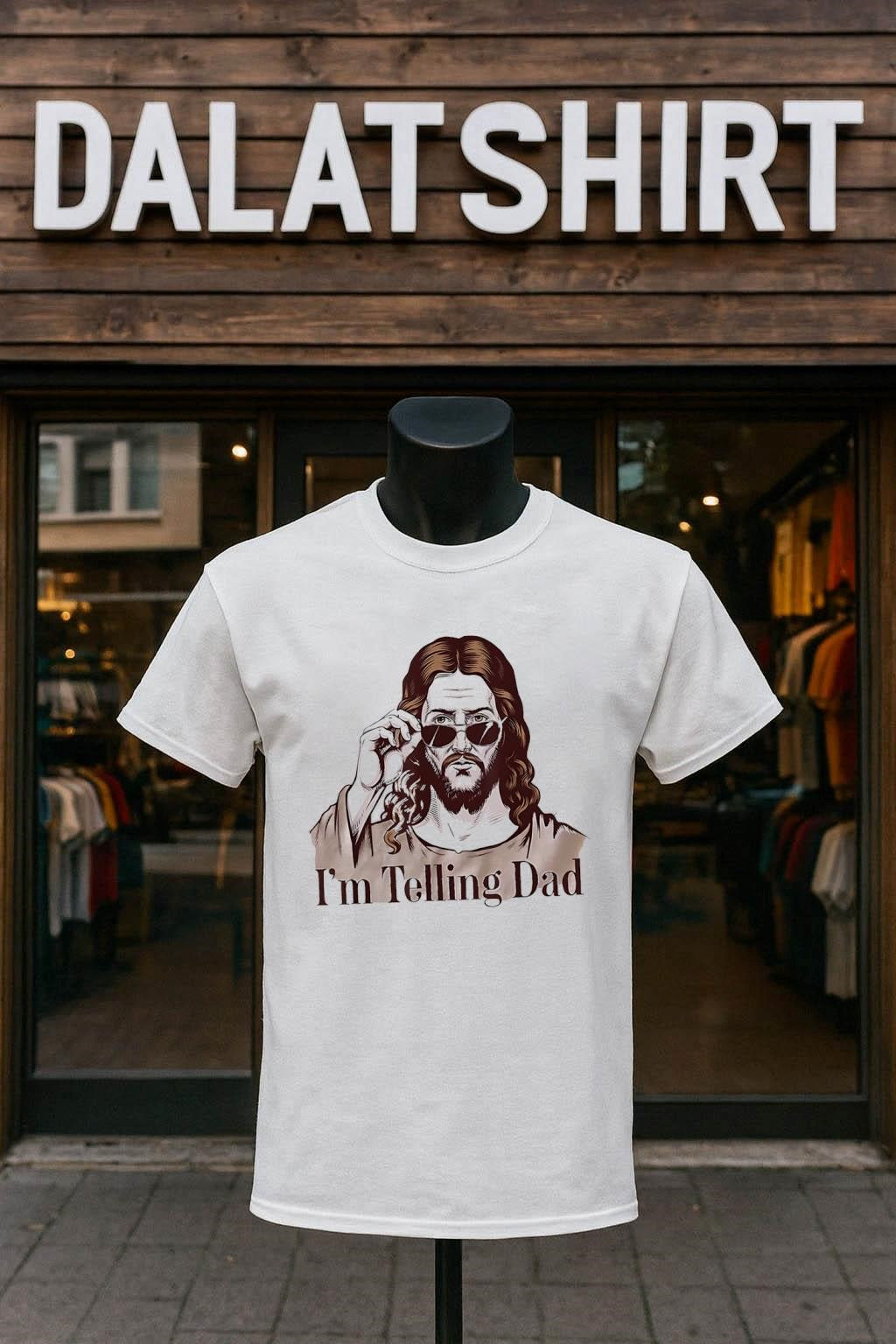 I'm Telling Dad Jesus Christ Wearing Aviator - Adult & Kids T-Shirts, Sweatshirts & Hoodies apparel design preview 1