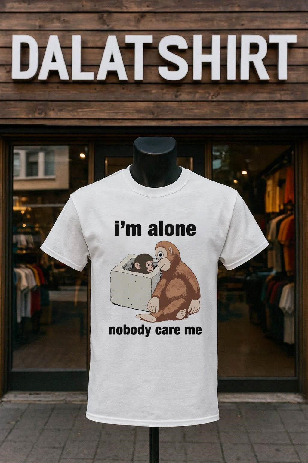 I'm alone nobody care me monkey concrete box - Adult & Kids T-Shirts, Sweatshirts & Hoodies apparel design preview 1
