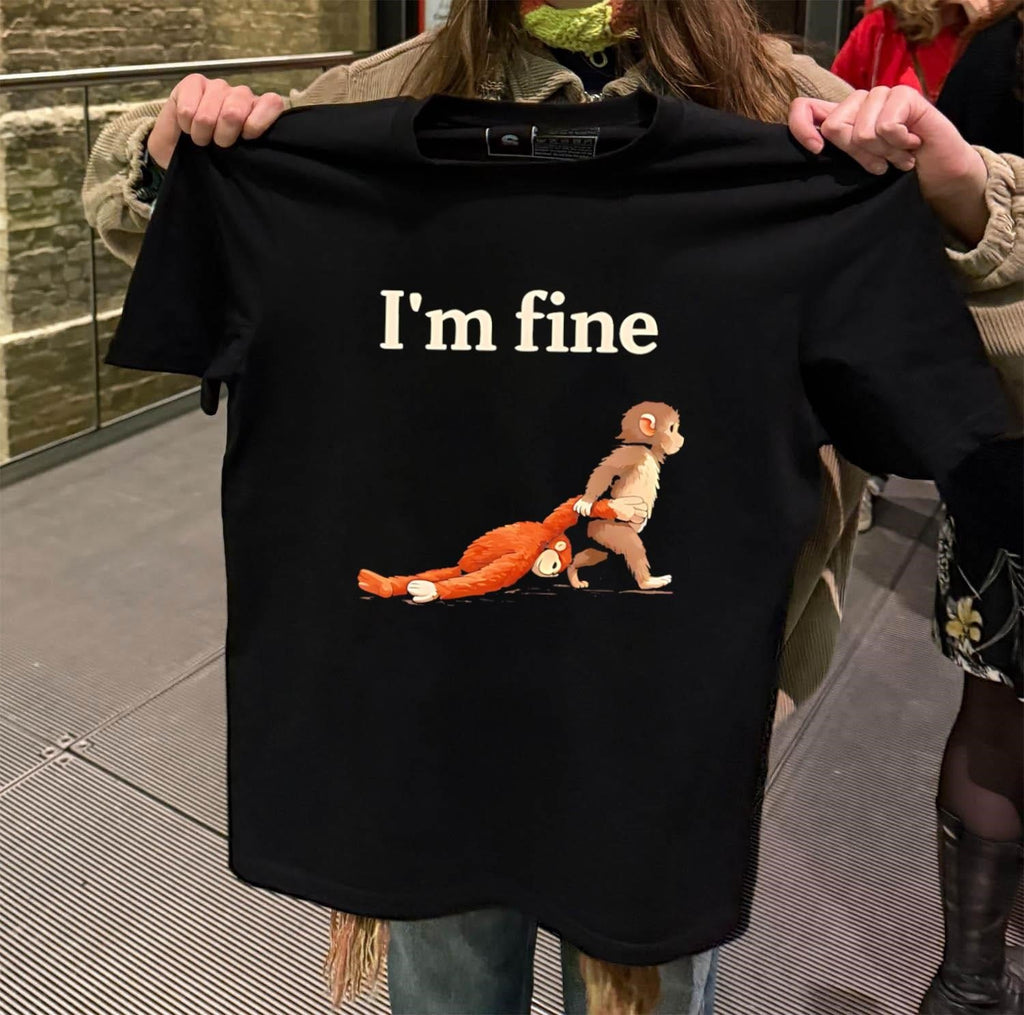 I'm fine Monkey and Slumped Orangutan Illustration - Adult & Kids T-Shirts, Sweatshirts & Hoodies apparel design preview 2