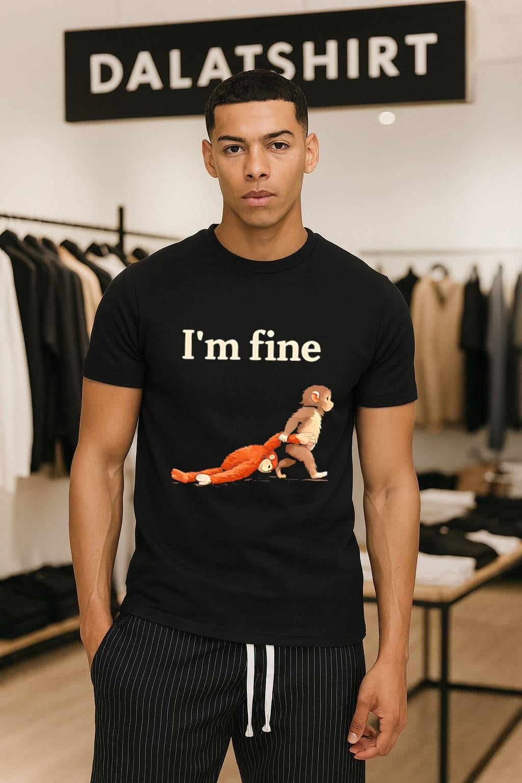I'm fine Monkey and Slumped Orangutan Illustration - Adult & Kids T-Shirts, Sweatshirts & Hoodies apparel design preview 1