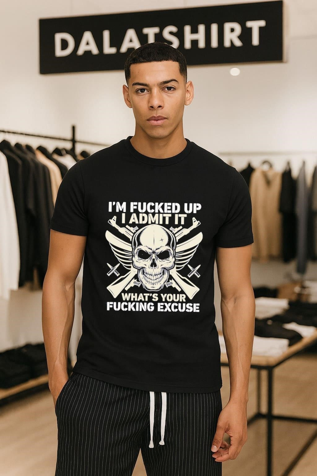 I'm fucked up I admit it skull guns - Adult & Kids T-Shirts, Sweatshirts & Hoodies apparel design preview 1
