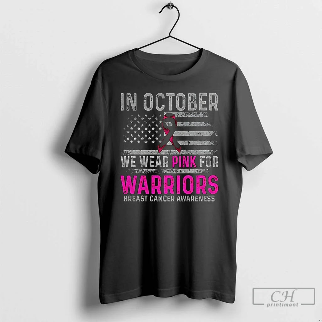 In October We Wear Pink For Warriors Flag - Adult & Kids T-Shirts, Sweatshirts & Hoodies apparel design preview 1