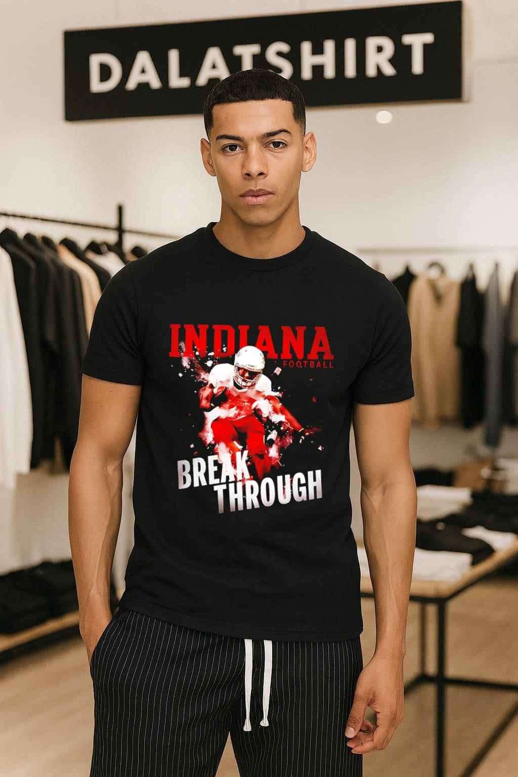 Indiana Football Breakthrough Player In Action - Adult & Kids T-Shirts, Sweatshirts & Hoodies apparel design preview 1