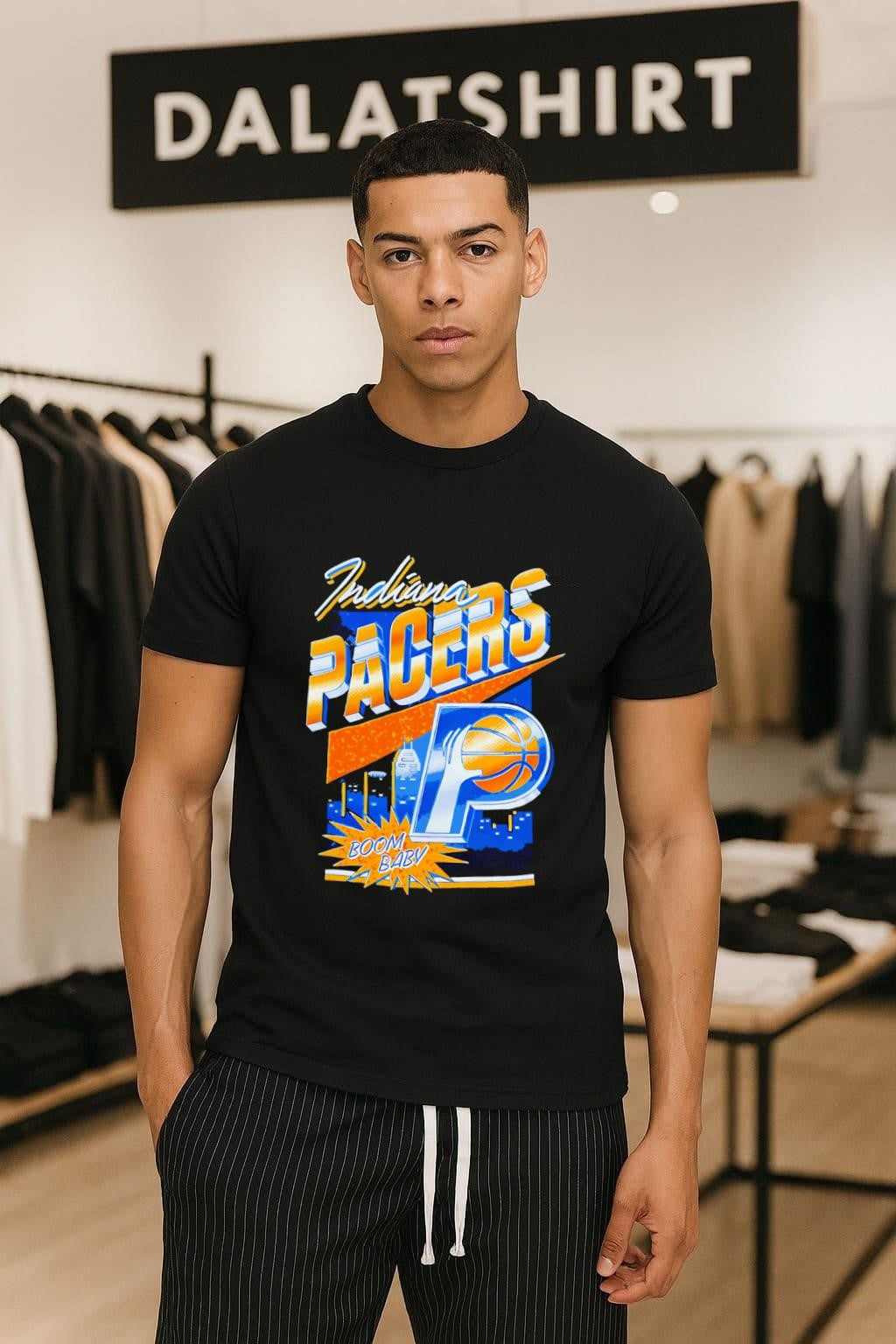 Indiana Pacers Basketball Boom Baby City Skyline - Adult & Kids T-Shirts, Sweatshirts & Hoodies apparel design preview 1