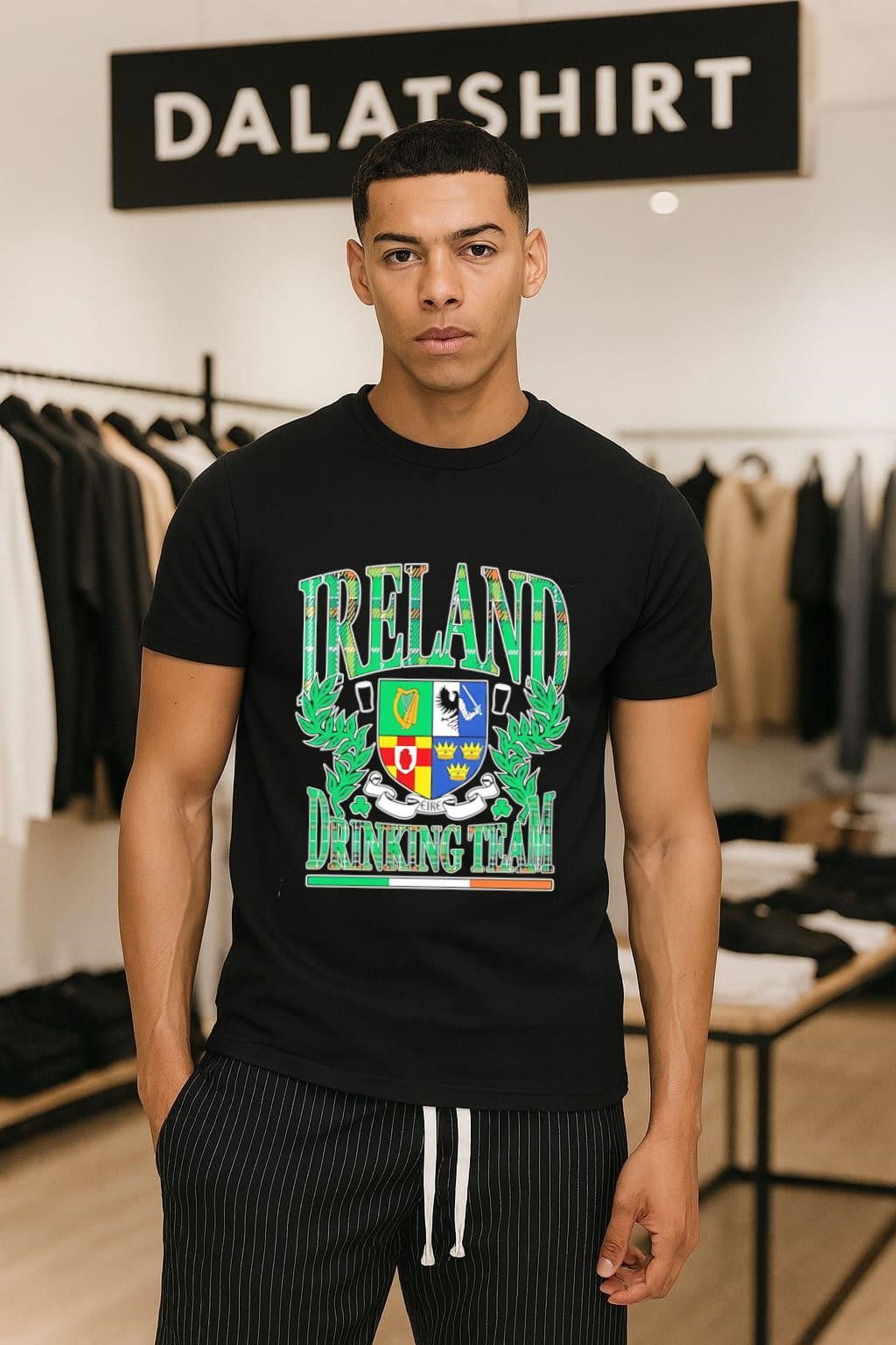 Ireland Drinking Team crest with beer glasses and - Adult & Kids T-Shirts, Sweatshirts & Hoodies apparel design preview 1