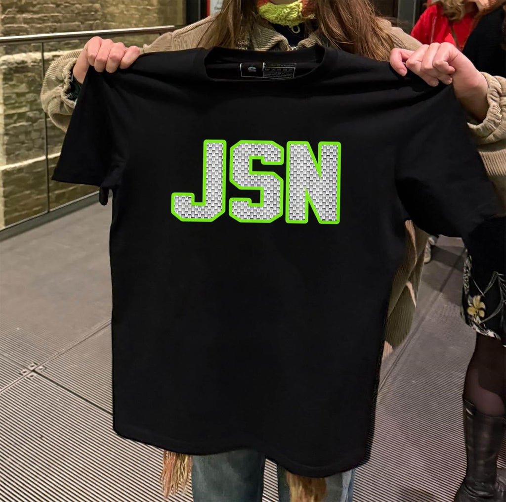 JSN Chain Pattern Textured Letters Neon Green Outline - Adult & Kids T-Shirts, Sweatshirts & Hoodies apparel design preview 2