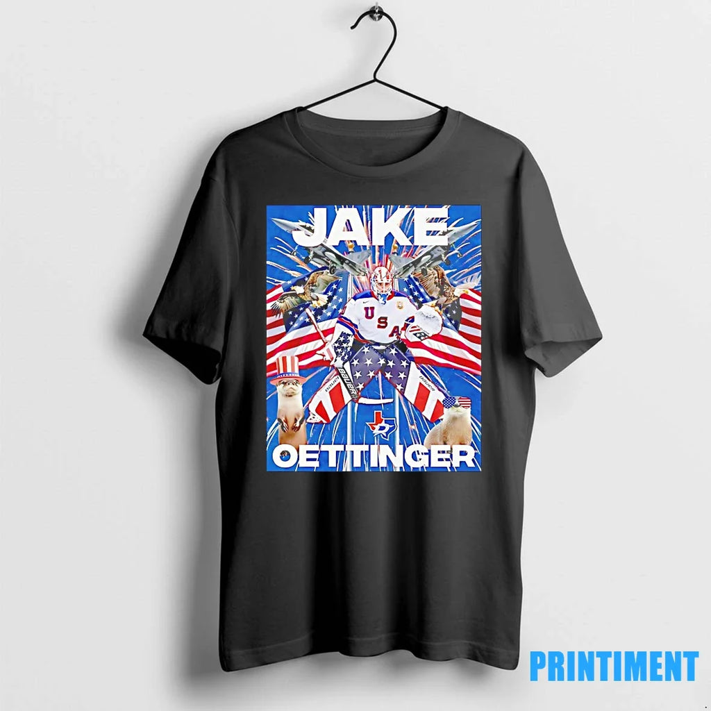 Jake Oettinger American Flag Eagle Fireworks - Adult & Kids T-Shirts, Sweatshirts & Hoodies apparel design preview 1