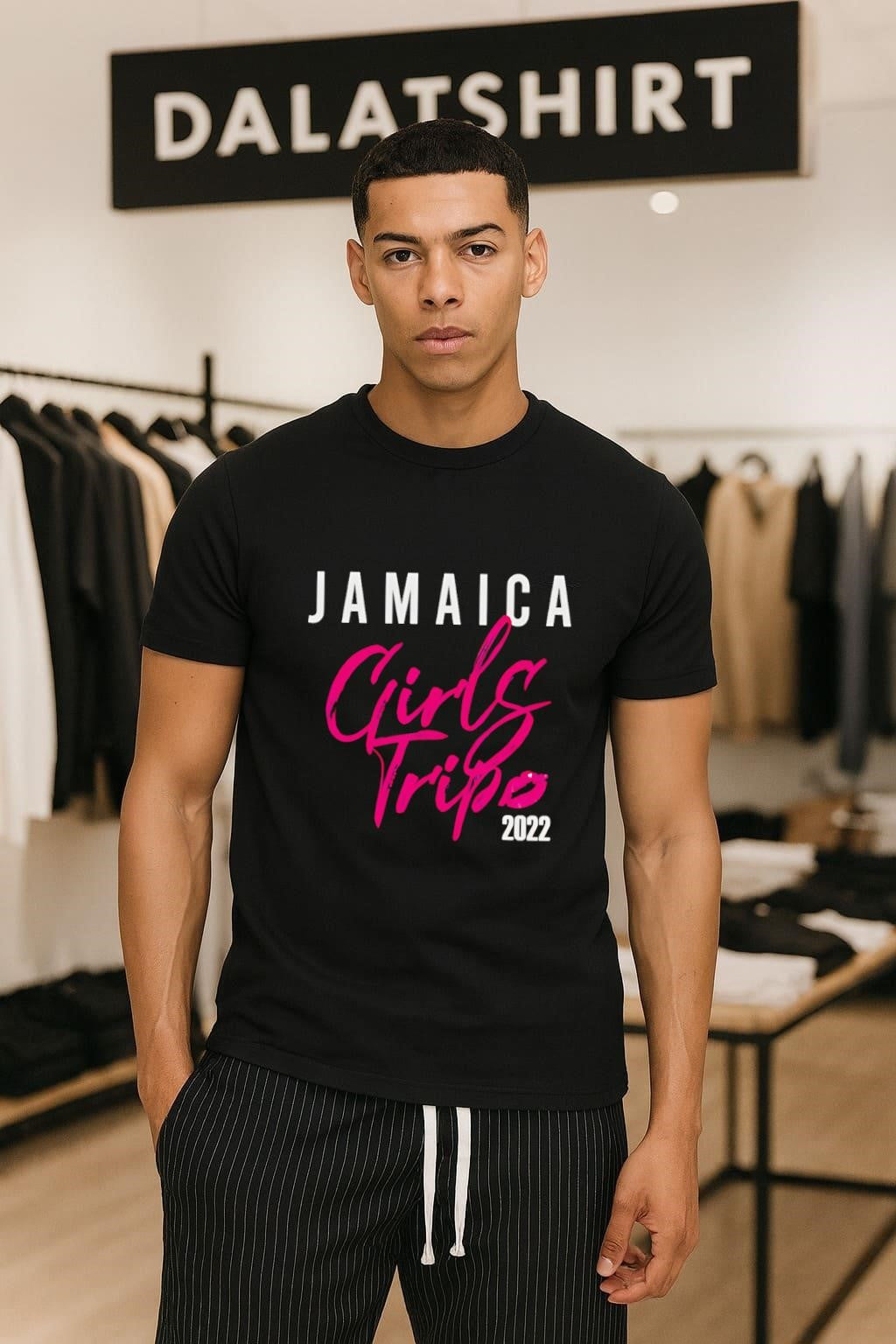 Jamaica Girls Trip 2022 Pink Script Typography - Adult & Kids T-Shirts, Sweatshirts & Hoodies apparel design preview 1