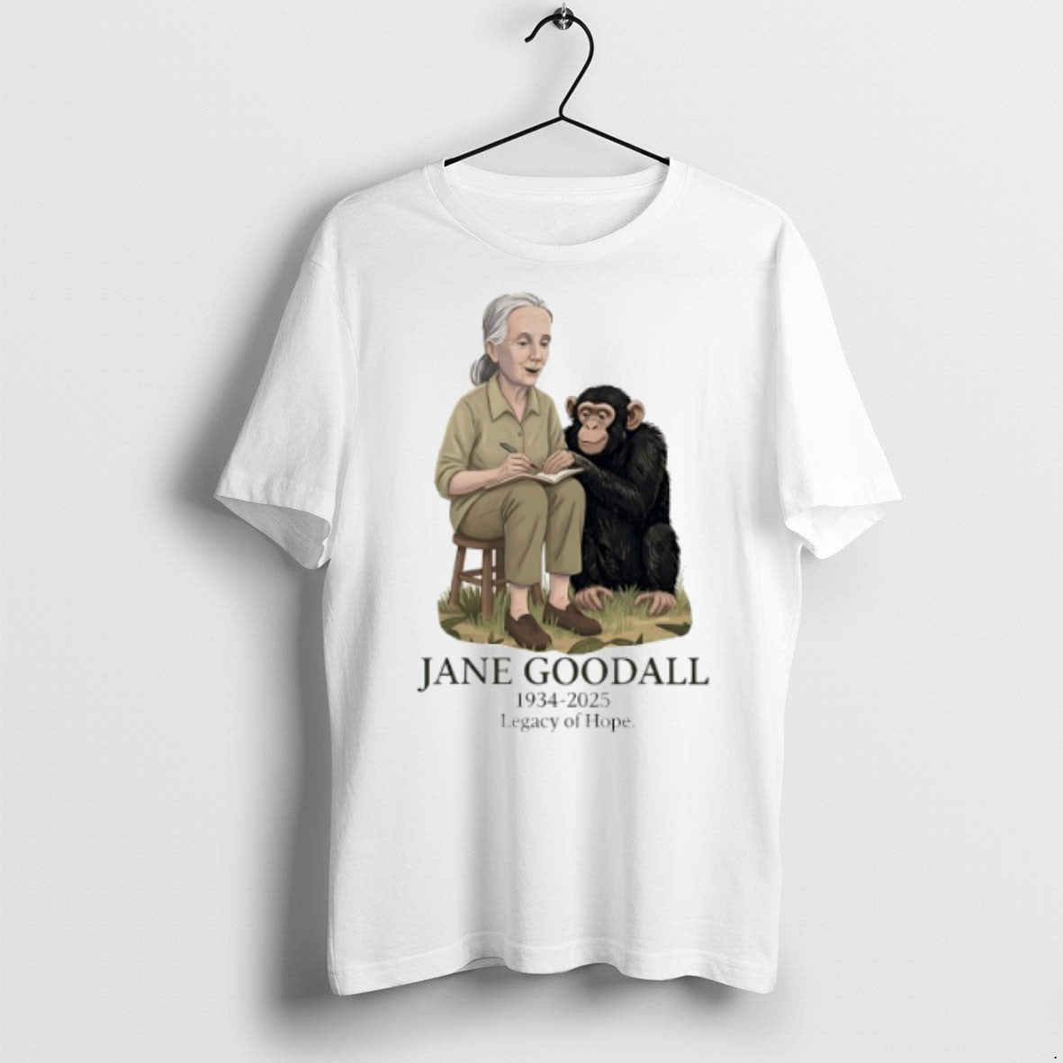 Jane Goodall 1934 2025 Legacy Of Hope Cartoon - Adult & Kids T-Shirts, Sweatshirts & Hoodies apparel design preview 1