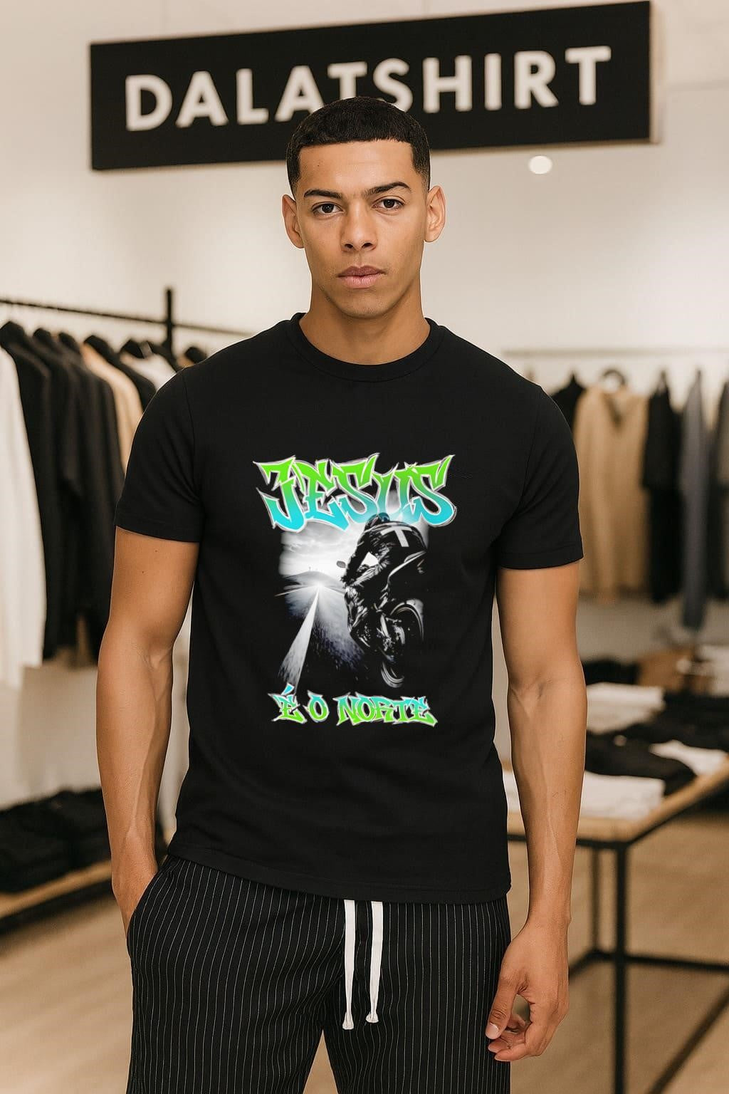 Jesus E O Norte Motorcycle Rider Graffiti - Adult & Kids T-Shirts, Sweatshirts & Hoodies apparel design preview 1