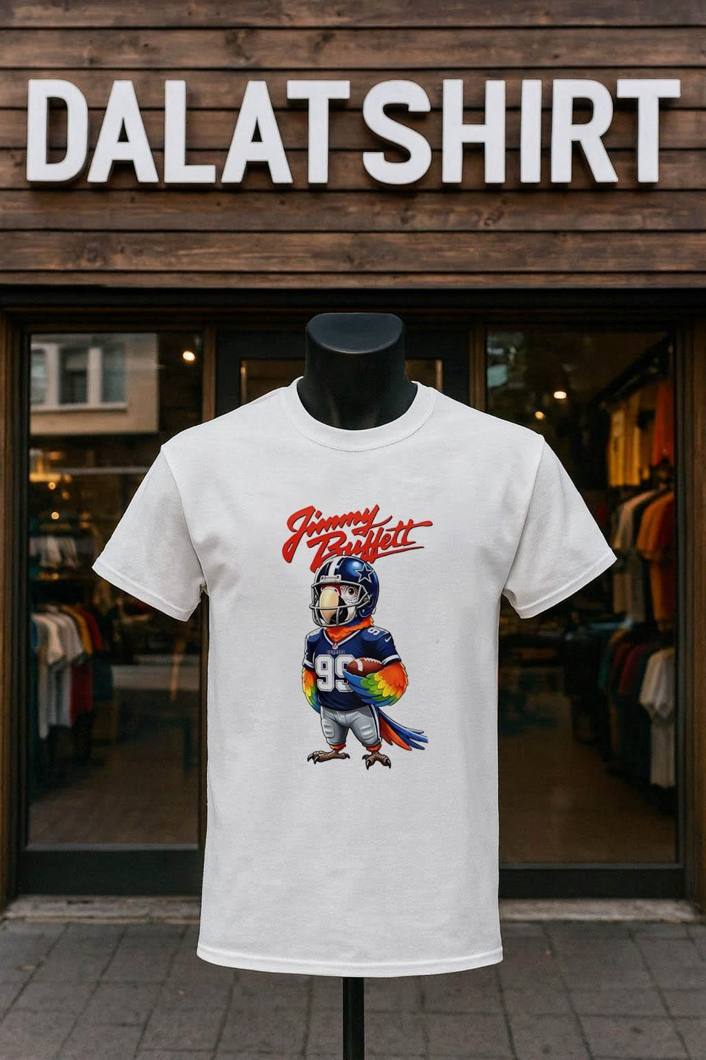 Jimmy Buffett Dallas Cowboys Football Parrot Number - Adult & Kids T-Shirts, Sweatshirts & Hoodies apparel design preview 1