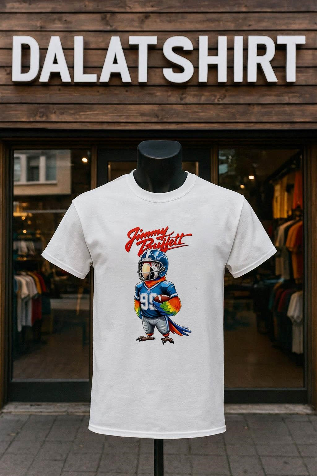 Jimmy Buffett Detroit Lions Parrot Number 99 Football - Adult & Kids T-Shirts, Sweatshirts & Hoodies apparel design preview 1