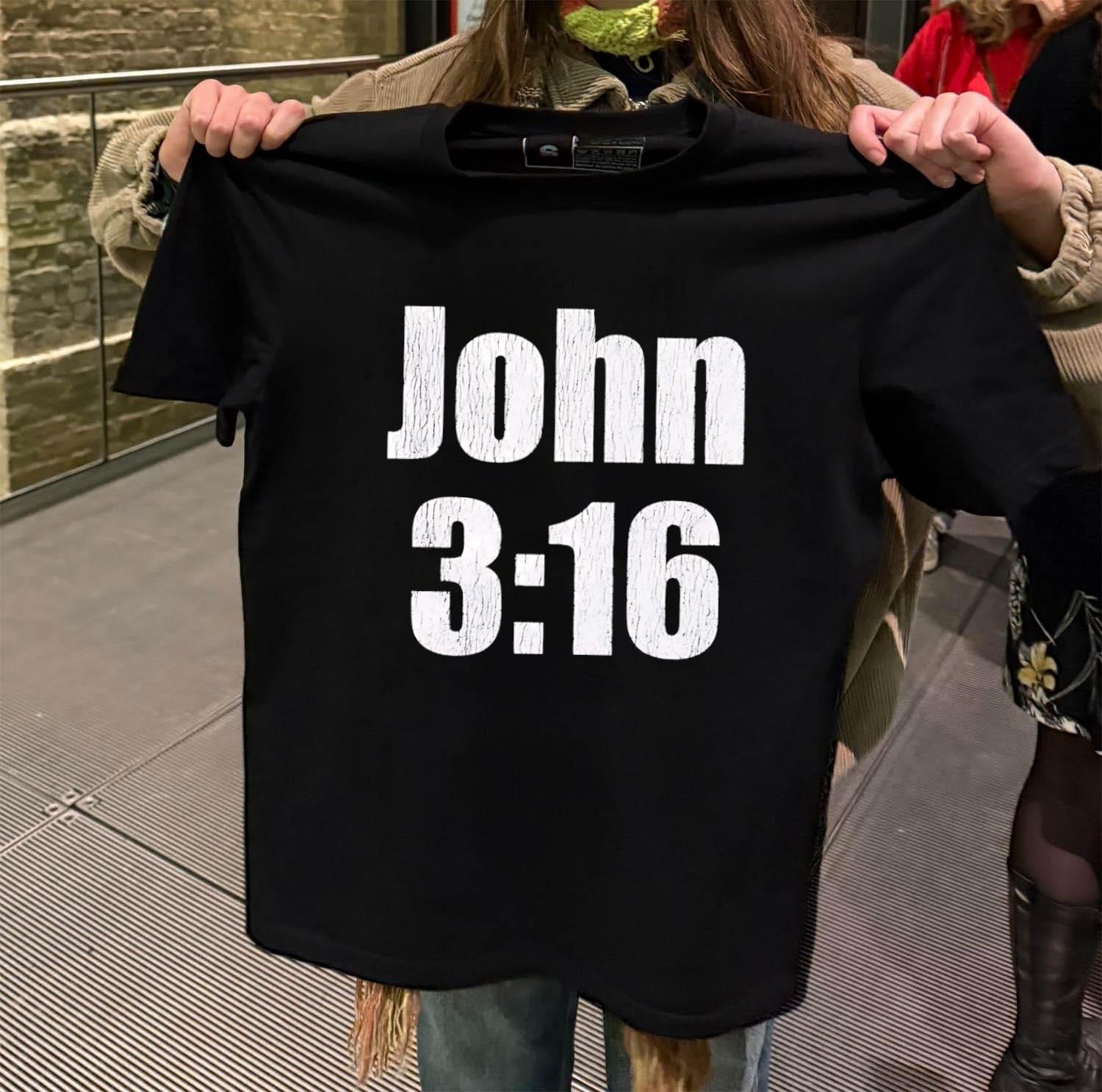 John 3 16 Bible Verse Distressed White Text Graphic - Adult & Kids T-Shirts, Sweatshirts & Hoodies apparel design preview 2