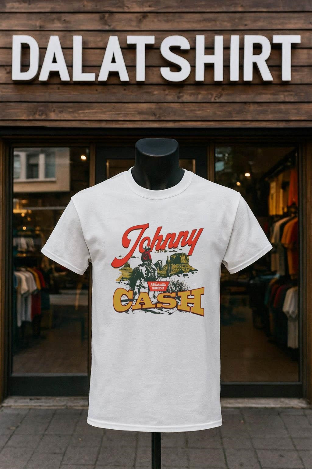 Johnny Cash Nashville Tennessee Cowboy on Horse - Adult & Kids T-Shirts, Sweatshirts & Hoodies apparel design preview 1