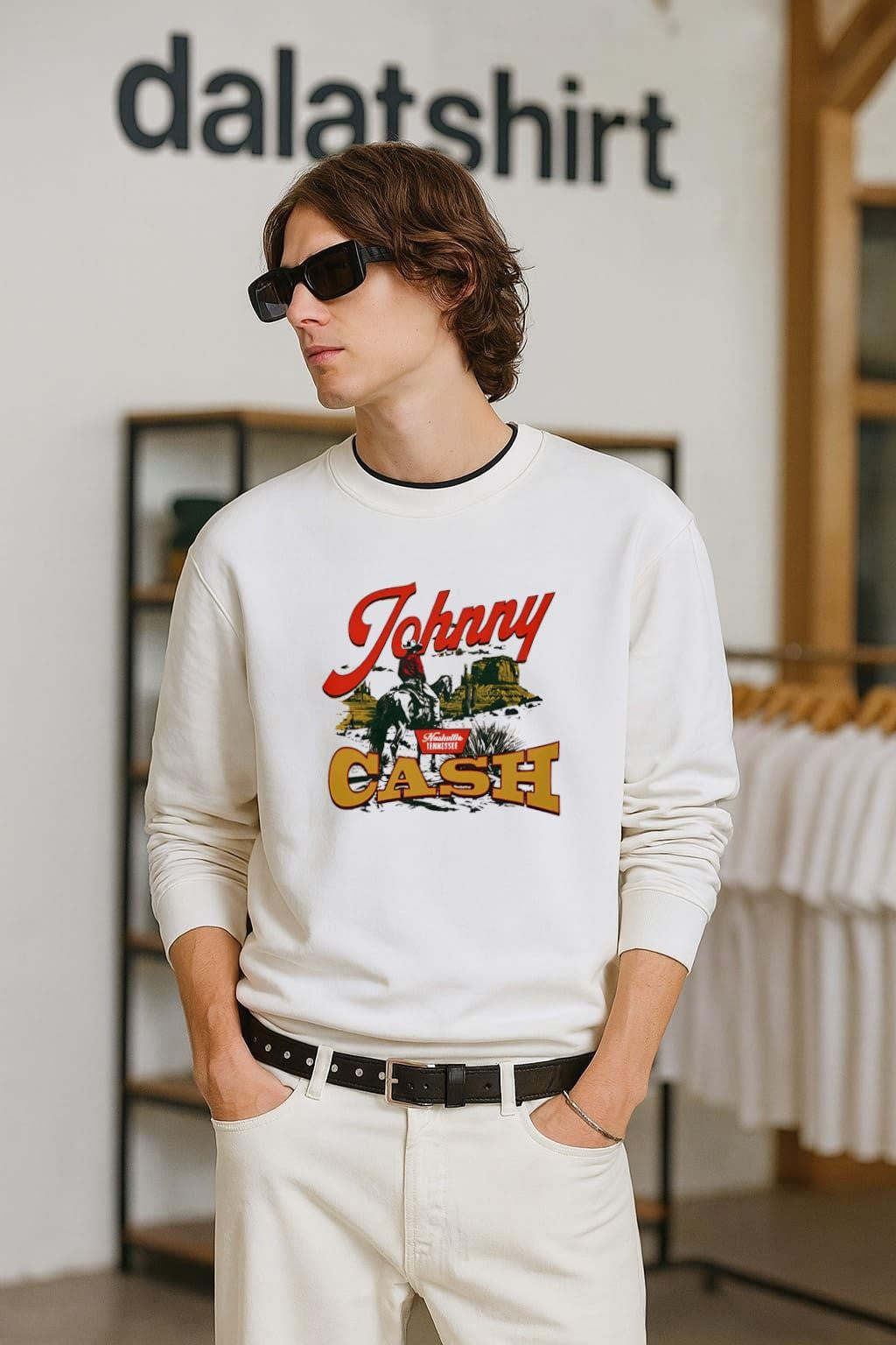 Johnny Cash Nashville Tennessee cowboy riding horse - Adult & Kids T-Shirts, Sweatshirts & Hoodies apparel design preview 2