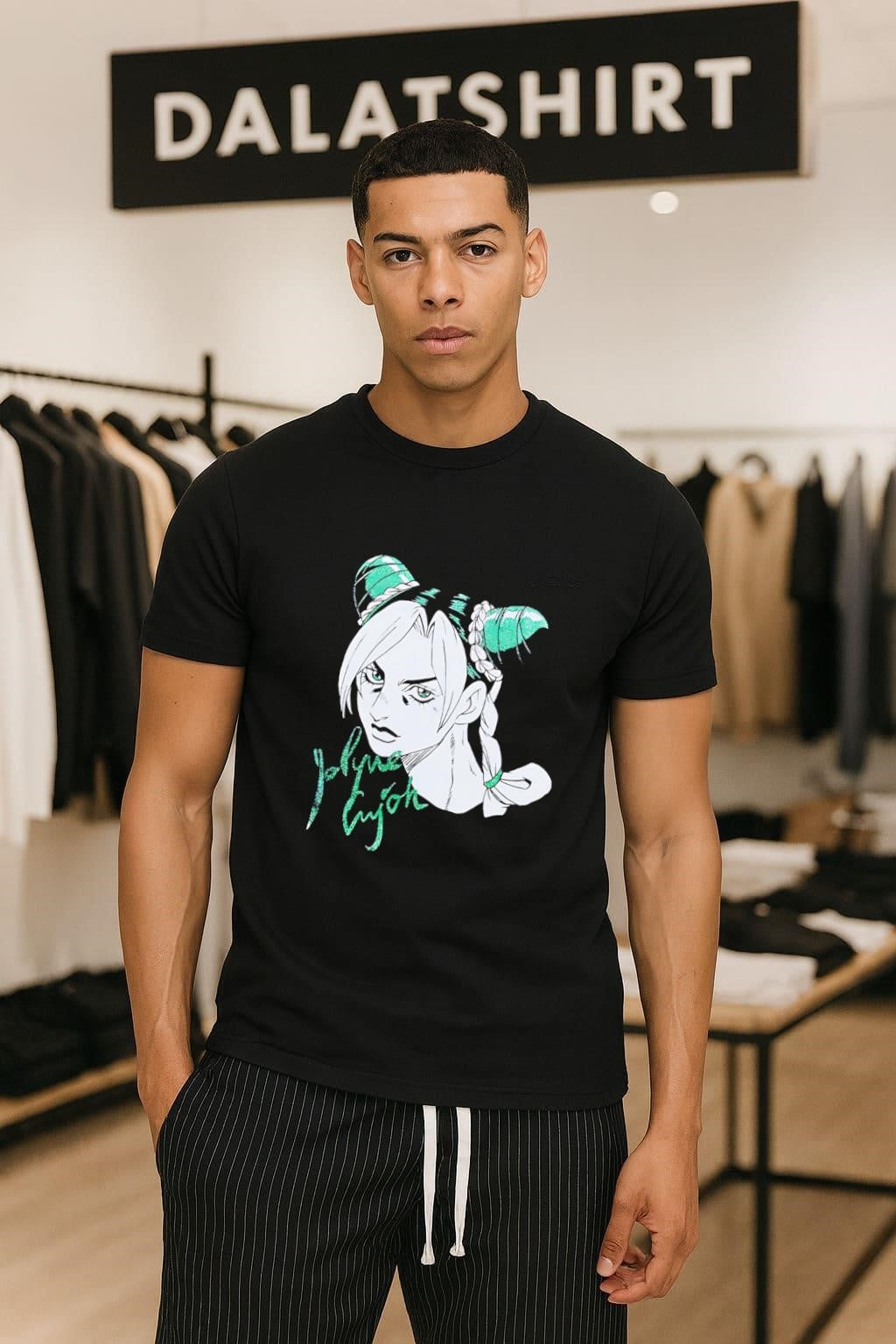 Jolyne Cujoh Anime Girl Character Green Glitter Hair - Adult & Kids T-Shirts, Sweatshirts & Hoodies apparel design preview 1