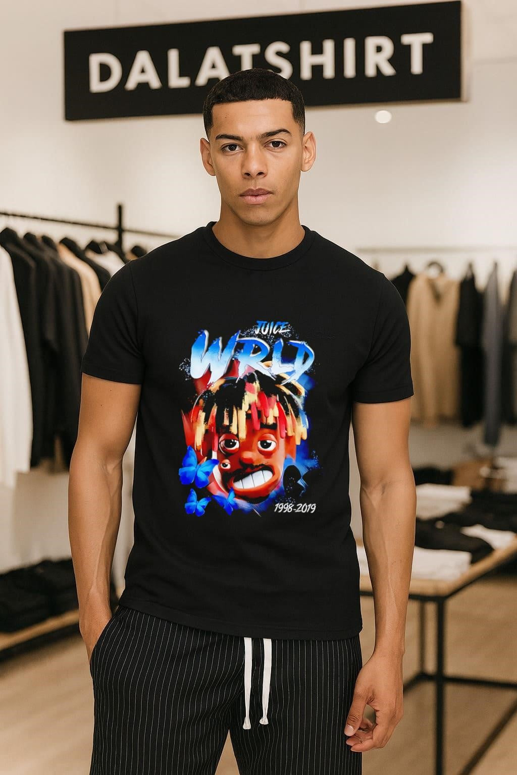Juice Wrld 1998-2019 Butterfly Portrait Memorial - Adult & Kids T-Shirts, Sweatshirts & Hoodies apparel design preview 1