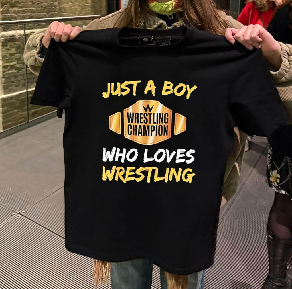 Just Boy Wrestling Champion Who Loves - Adult & Kids T-Shirts, Sweatshirts & Hoodies apparel design preview 2