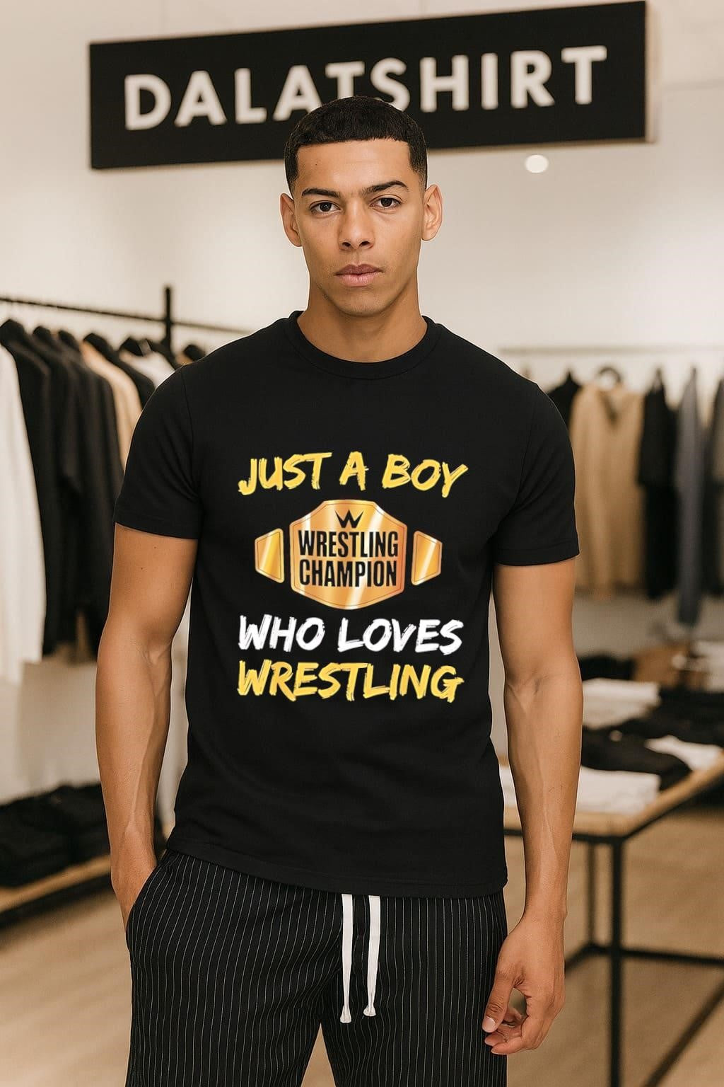 Just Boy Wrestling Champion Who Loves - Adult & Kids T-Shirts, Sweatshirts & Hoodies apparel design preview 1