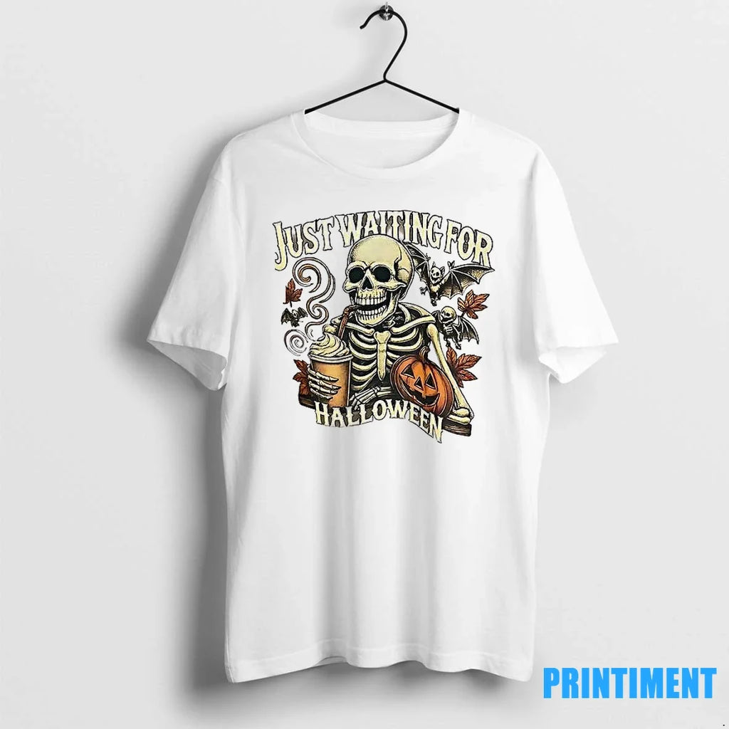 Just Waiting For Halloween Skeleton Coffee Sweater - Adult & Kids T-Shirts, Sweatshirts & Hoodies apparel design preview 1
