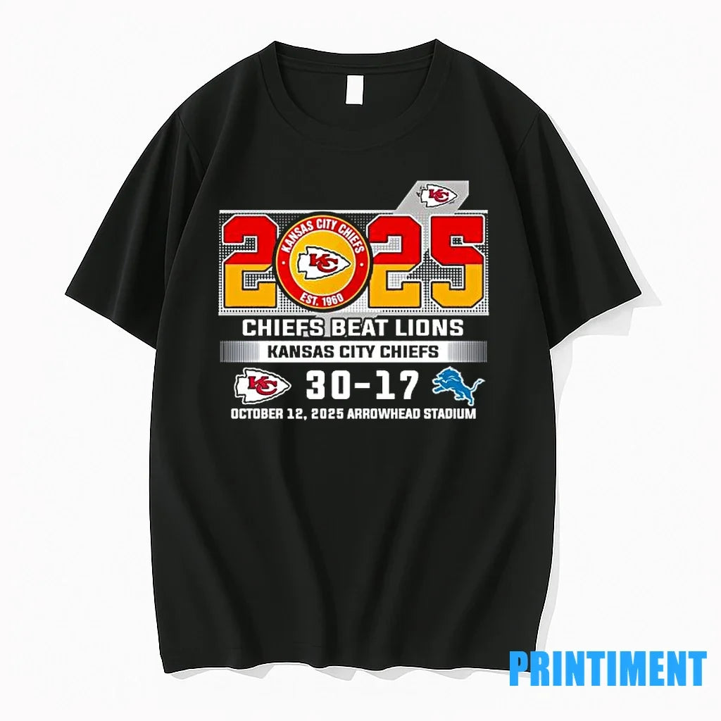 Kansas City Chiefs 2025 Beat Lions 30 17 Score - Adult & Kids T-Shirts, Sweatshirts & Hoodies apparel design preview 1