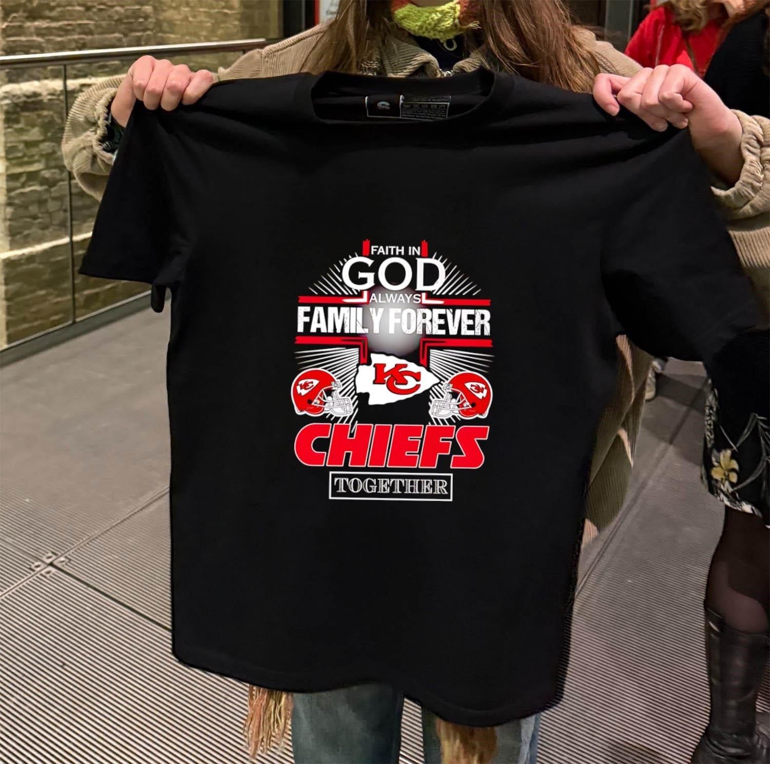 Kansas City Chiefs Faith In God Family Forever - Adult & Kids T-Shirts, Sweatshirts & Hoodies apparel design preview 2