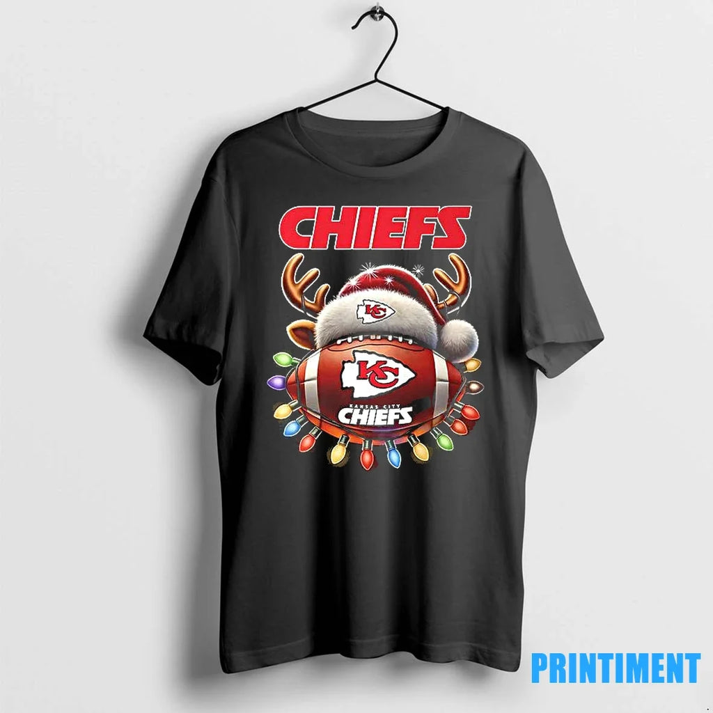 Kansas City Chiefs Reindeer Football Christmas Lights - Adult & Kids T-Shirts, Sweatshirts & Hoodies apparel design preview 1