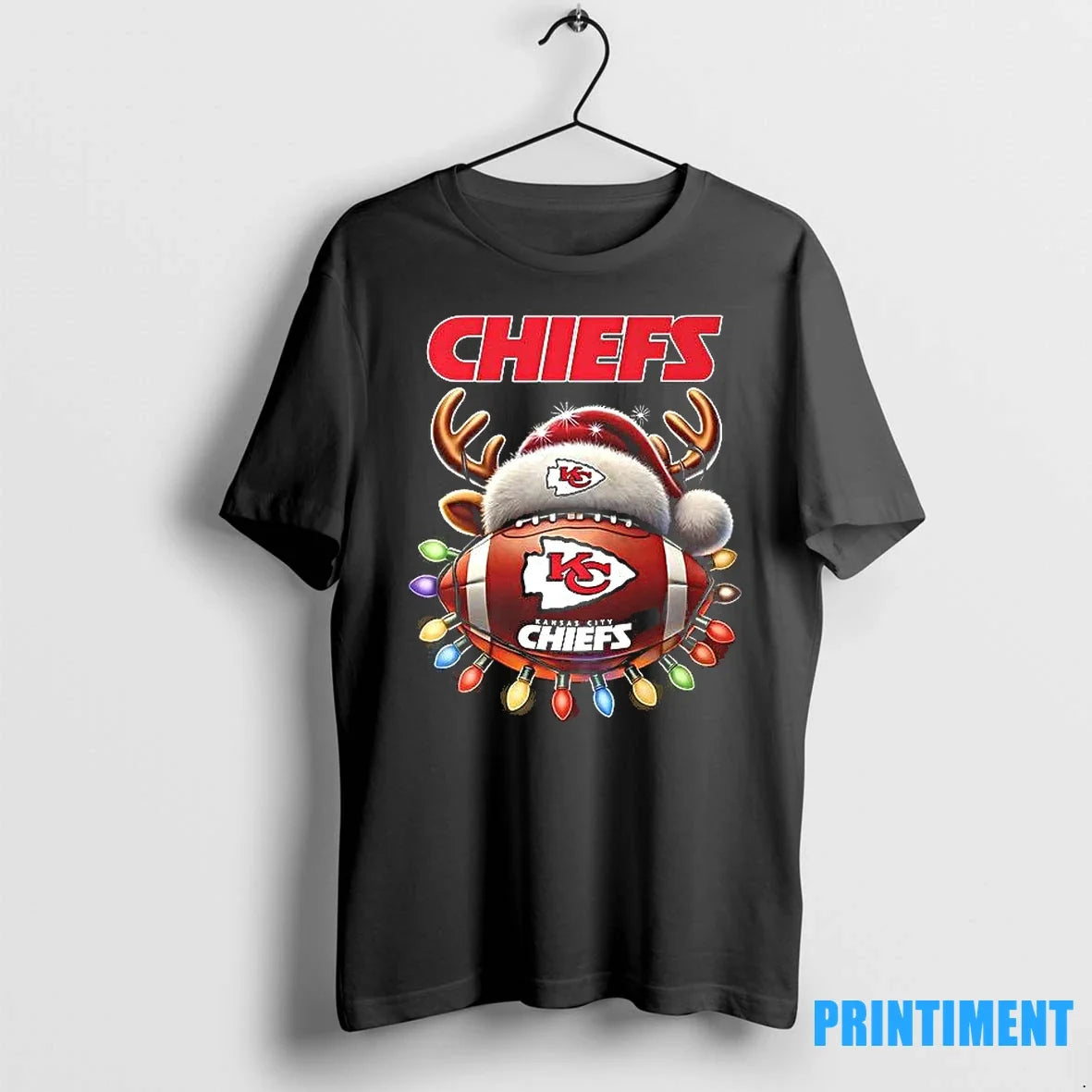 Kansas City Chiefs Reindeer Football Christmas Lights - Adult & Kids T-Shirts, Sweatshirts & Hoodies apparel design preview 1