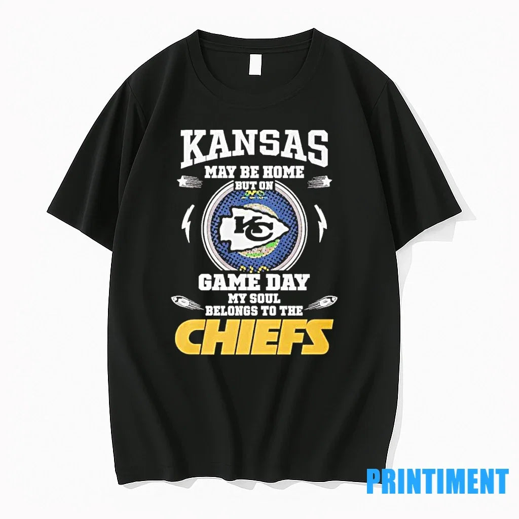Kansas May Be Home But On Gameday My Soul Belong To - Adult & Kids T-Shirts, Sweatshirts & Hoodies apparel design preview 1