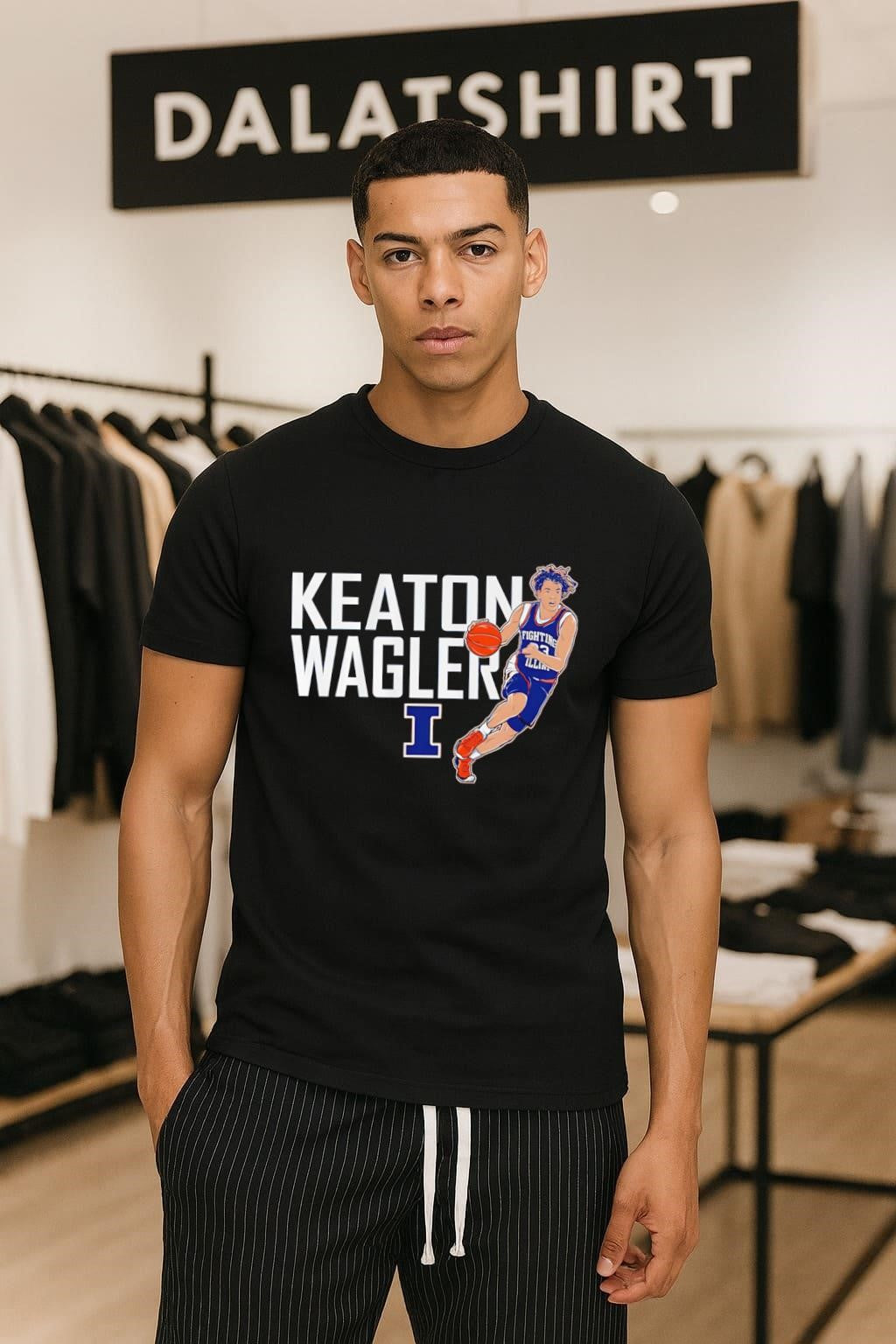 Keaton Wagler Fighting Illini Illinois Basketball - Adult & Kids T-Shirts, Sweatshirts & Hoodies apparel design preview 1