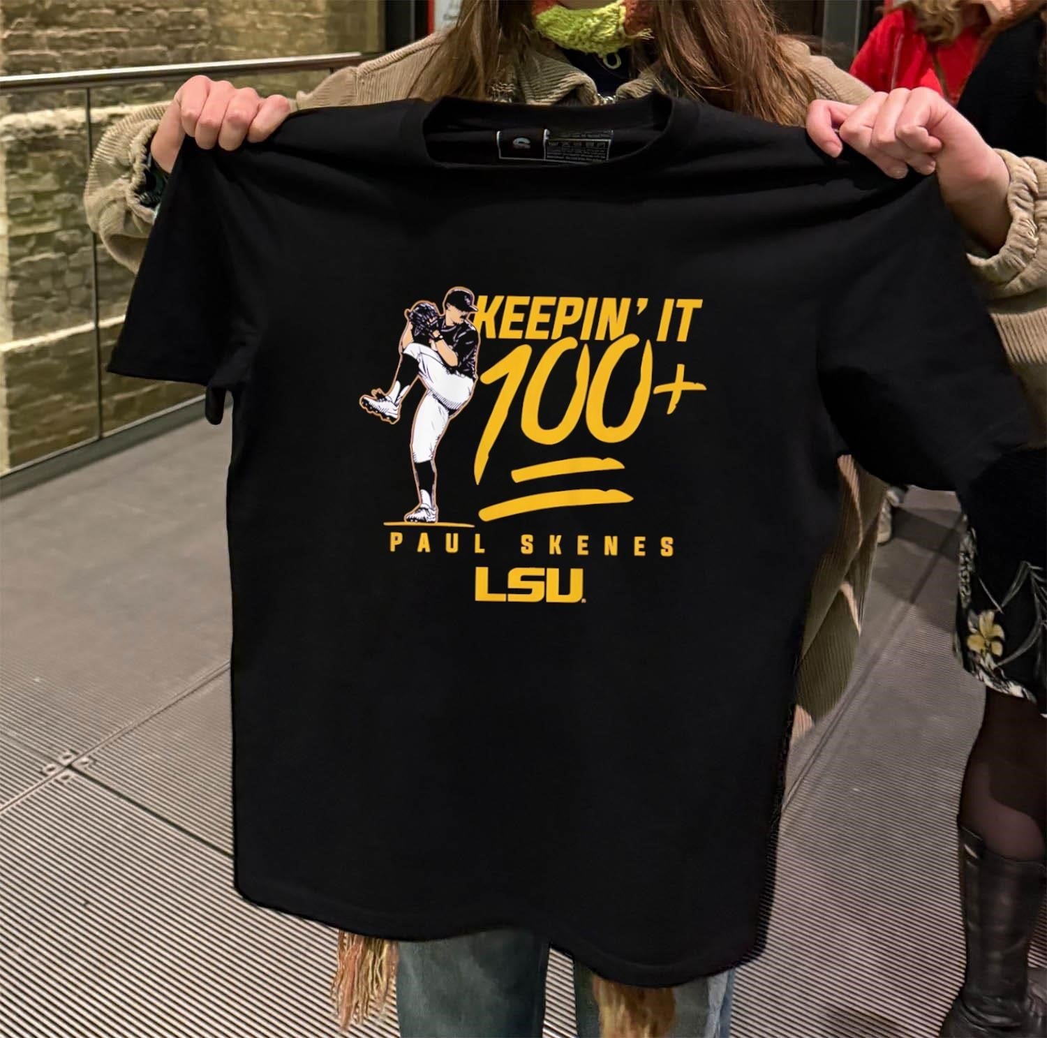 Keeping' It 100 Paul Skenes LSU Pitcher Graphic - Adult & Kids T-Shirts, Sweatshirts & Hoodies apparel design preview 2